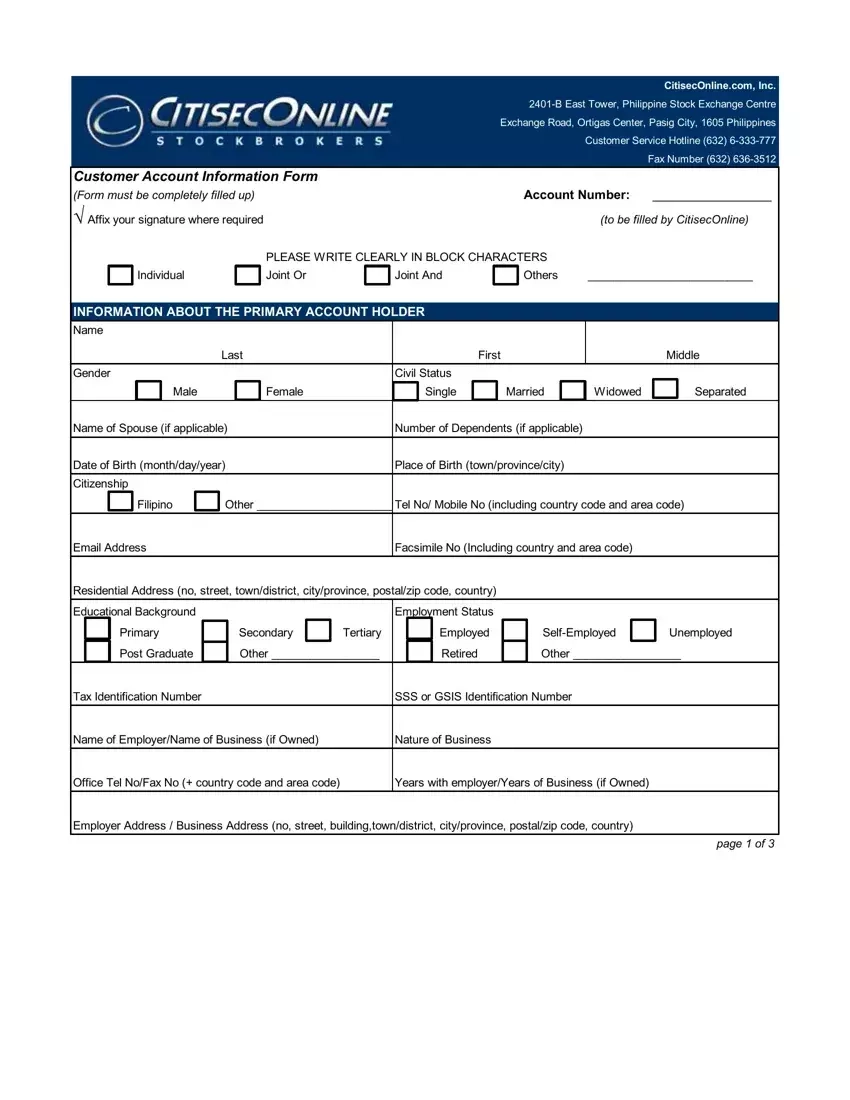 Printable Customer Information PDF Form FormsPal