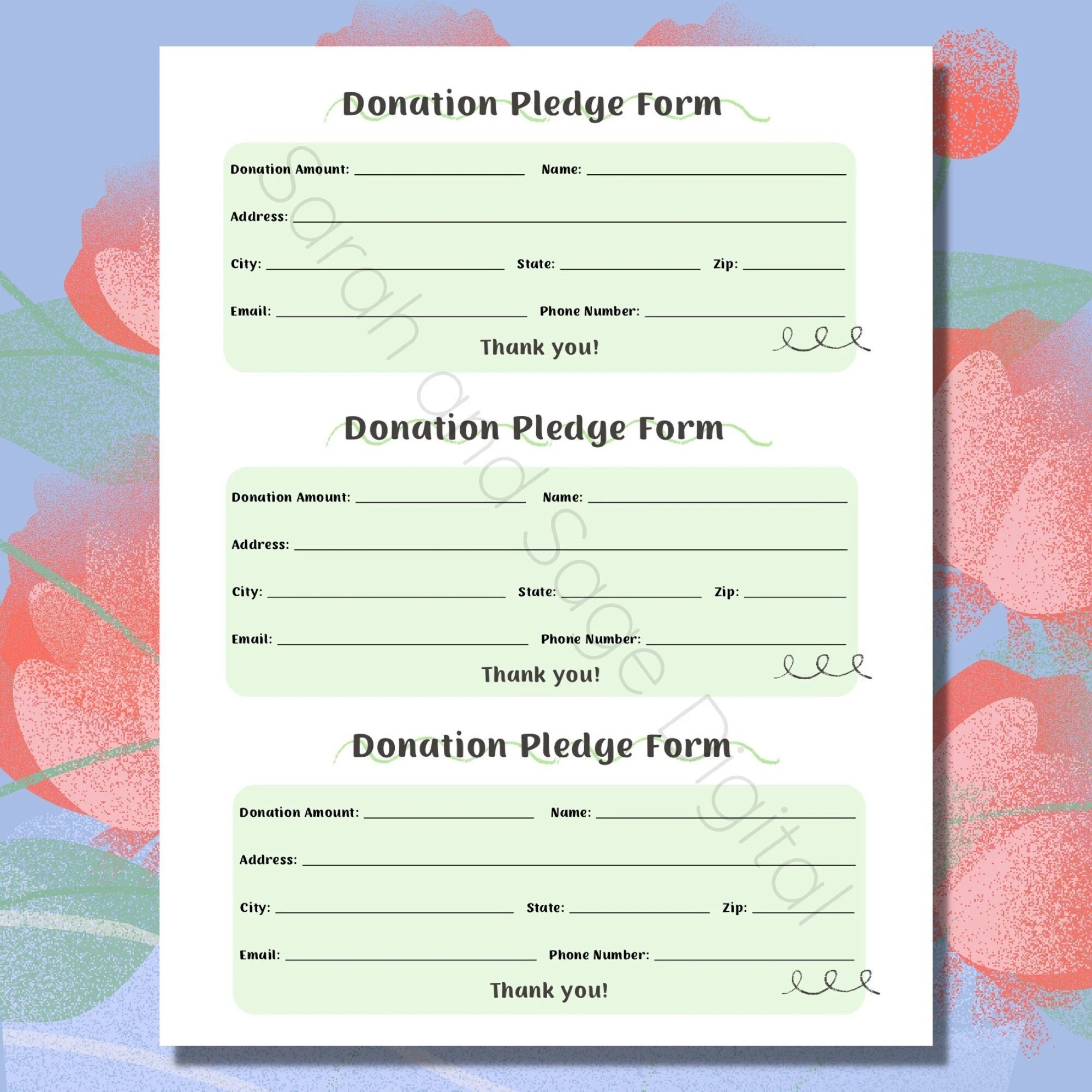 Printable Donation Form With 3 Per Page Donation Flyer Fundraising Form School Fundraiser Template Digital File Instant PDF Download Etsy