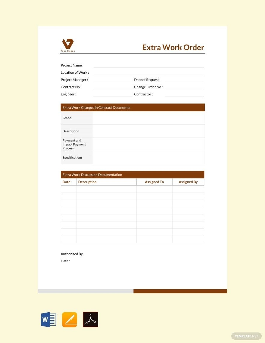 Printable Extra Work Order Template In Word Pages PDF Google Docs Download Template