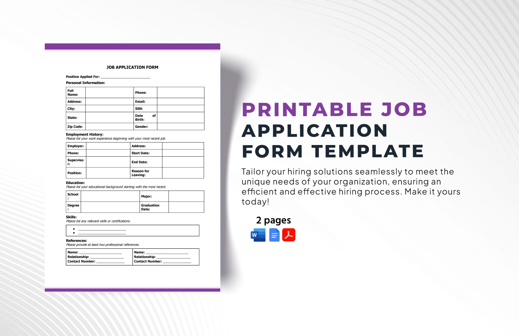 Printable Job Application Form Template In Word PDF Google Docs Download Template