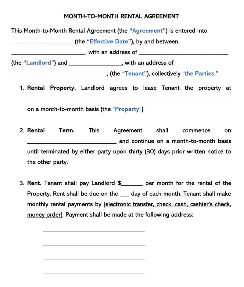 Printable Month To Month Lease Printable Party Favors
