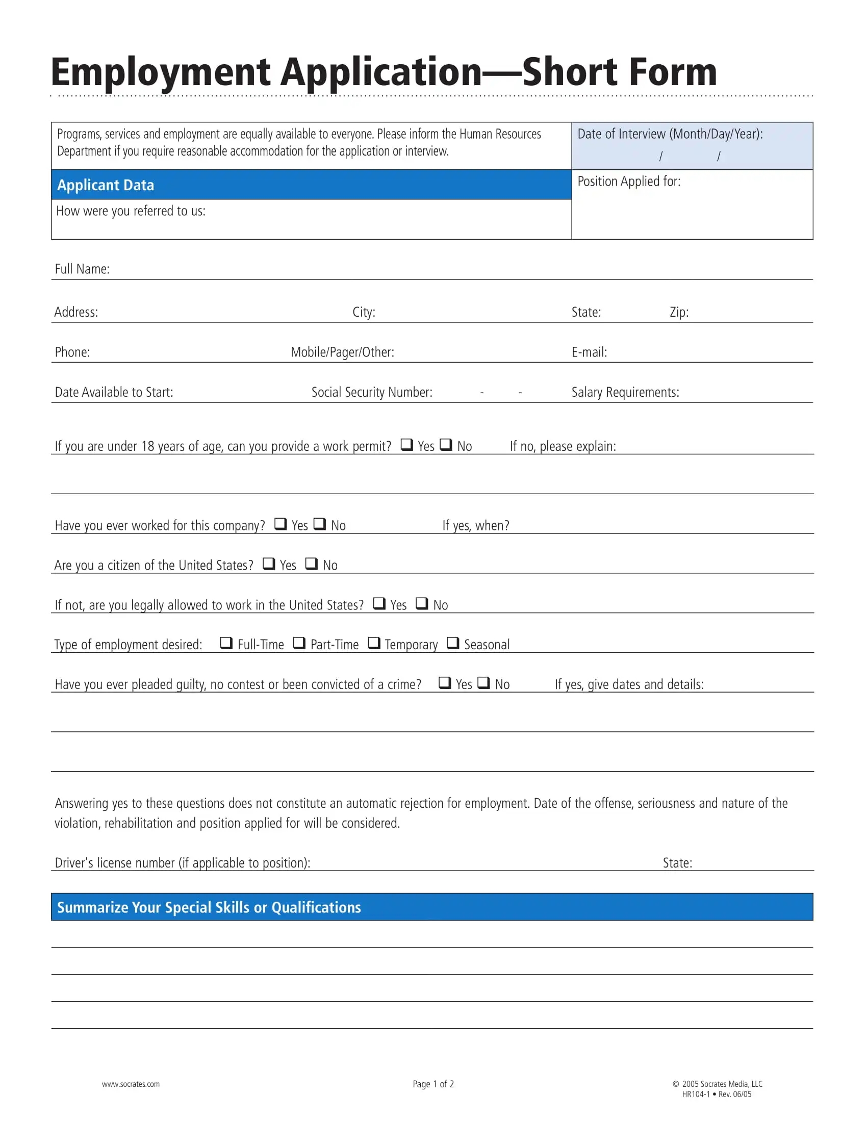 Printable Online Job Applications Printable Online Job Applications