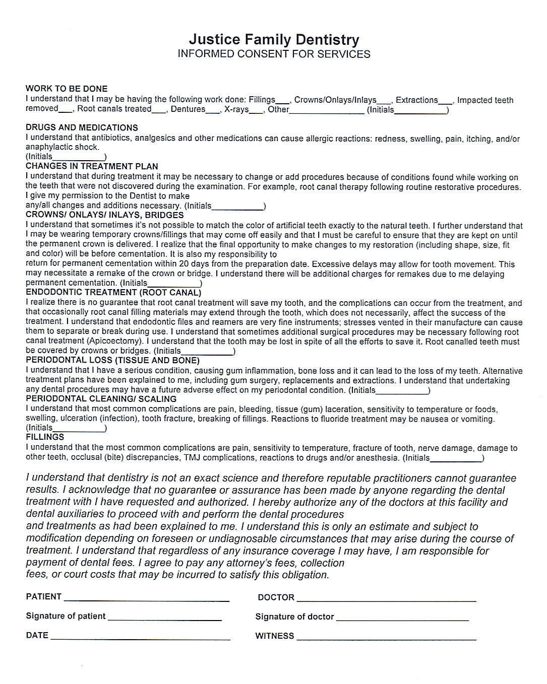 Printable Patient Forms Justice Family Dentistry
