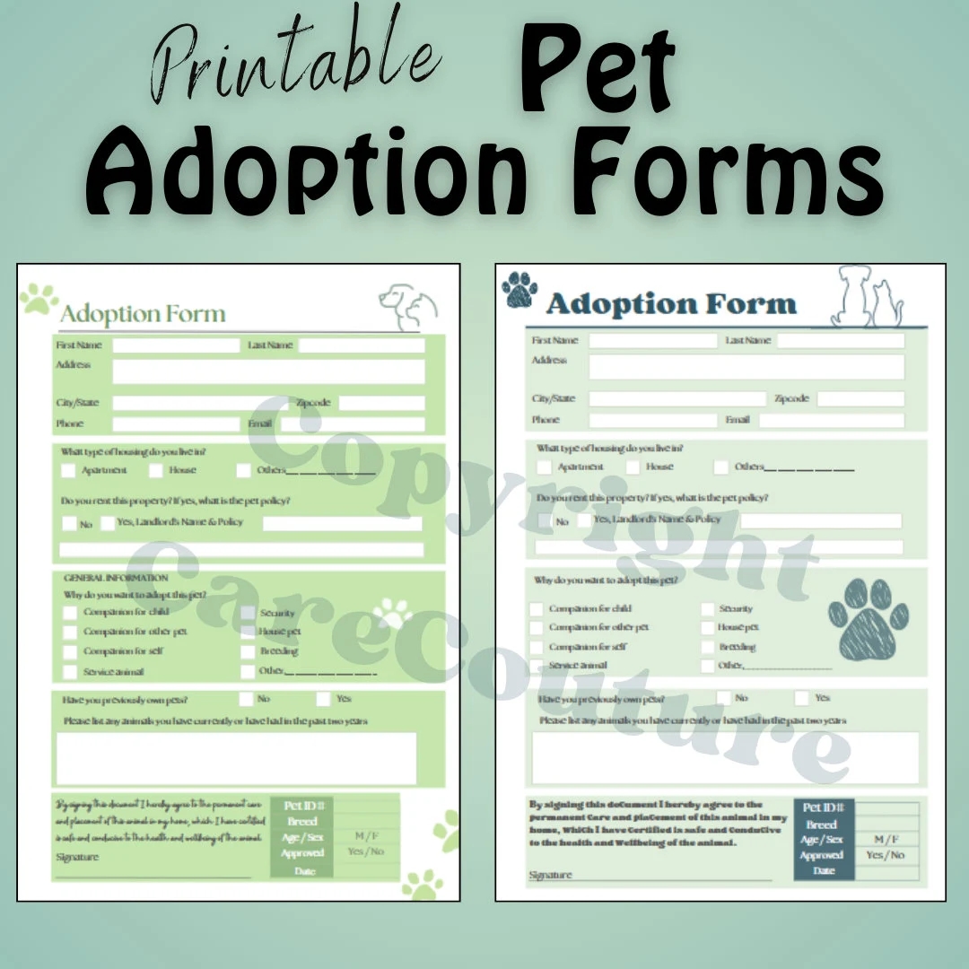 Printable Pet Adoption Form Animal Adoption Printable Download Pet Printable Adoption Downloadable Pet Adoption Rescue Animal Adoption Dog Etsy
