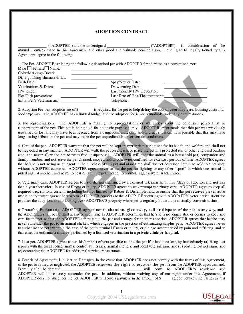 Printable Pet Adoption Forms For Pets US Legal Forms