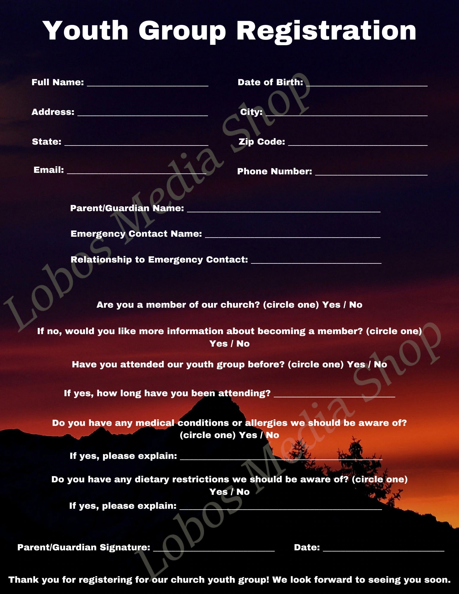 Printable Registration Form