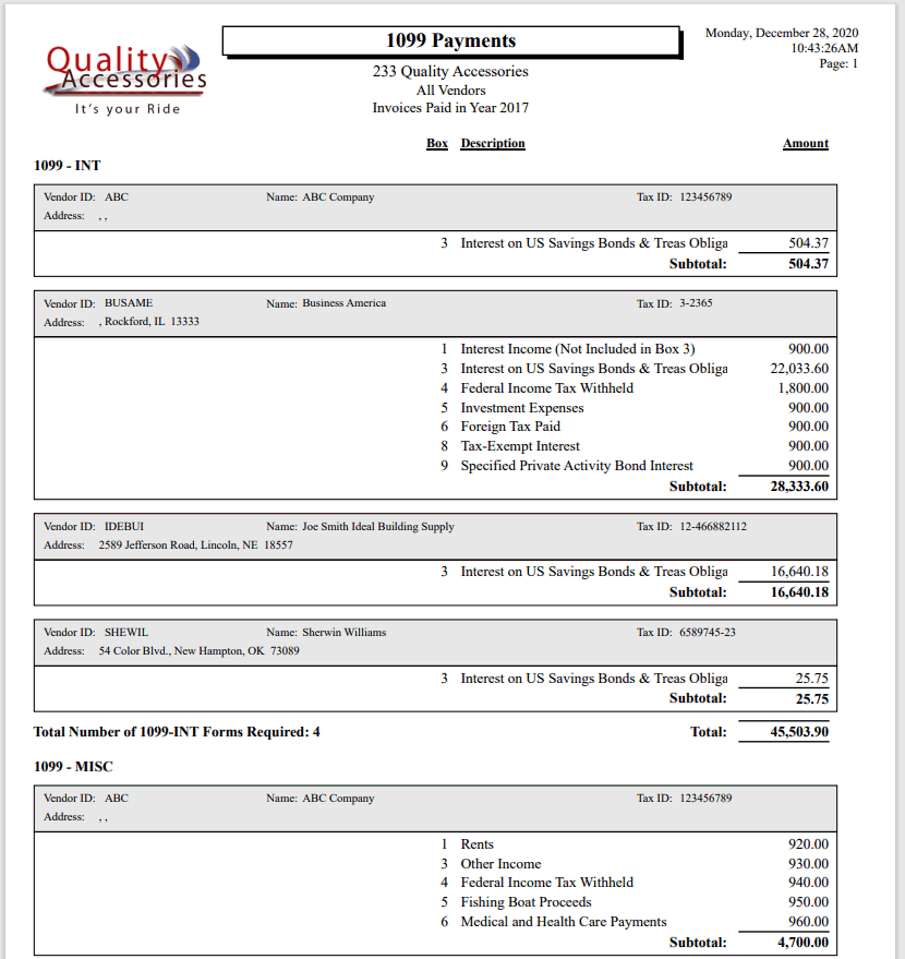 Printing 1099 Forms