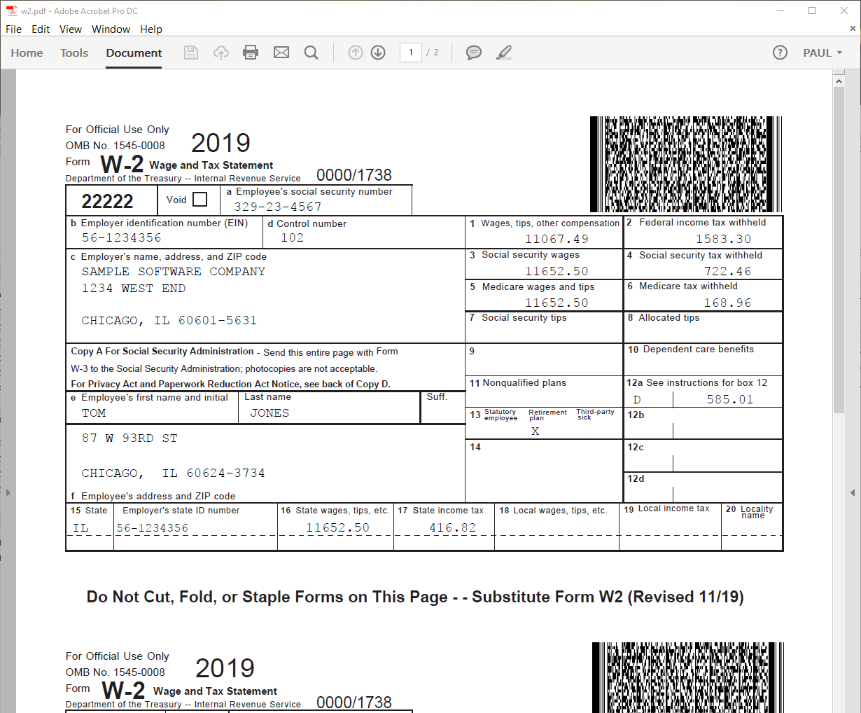 Printing W2 Forms