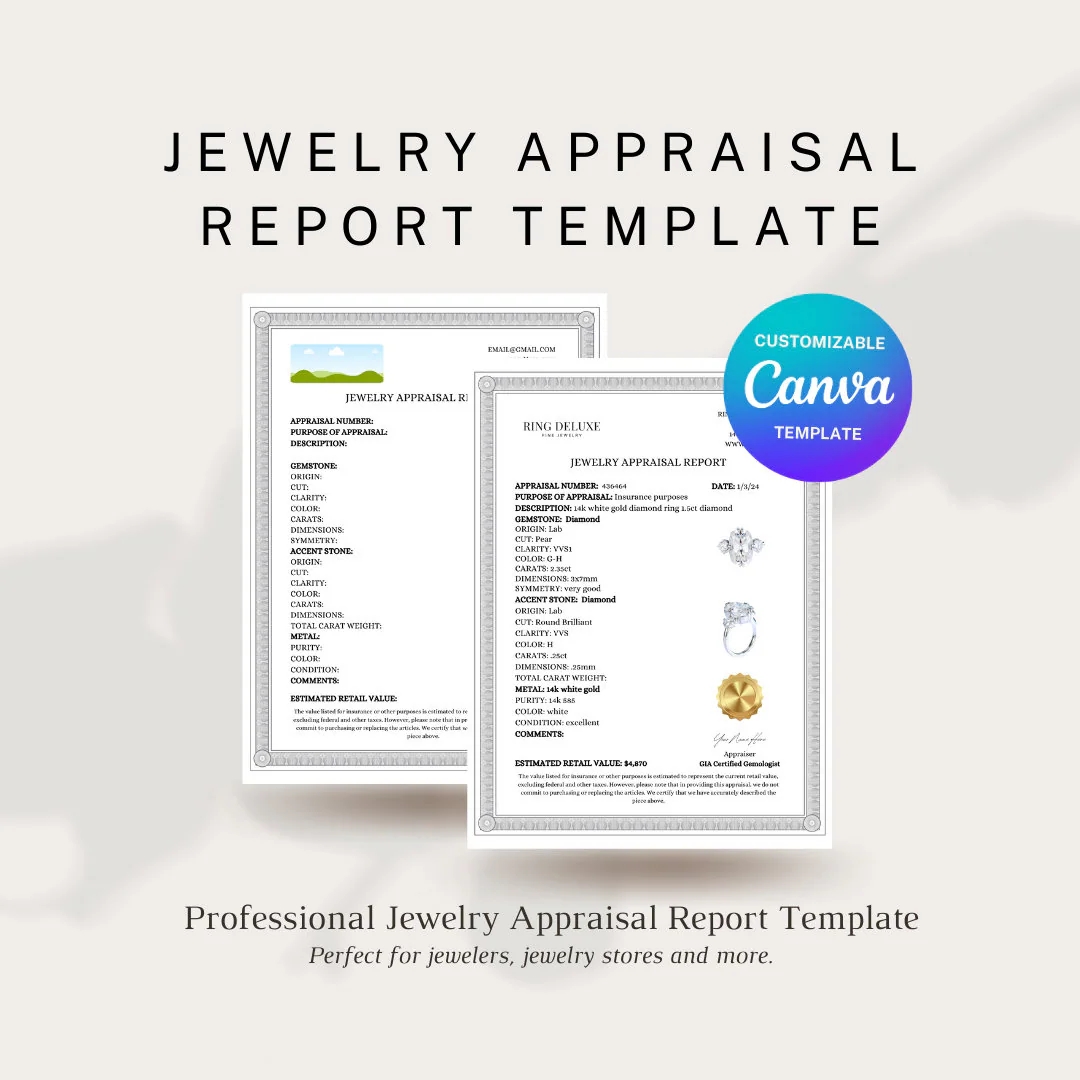 Professional Jewelry Appraisal Report Template For Jewelry Business Jewelry Appraiser Tool PDF Jewelry Valuation Jeweler Resource Etsy