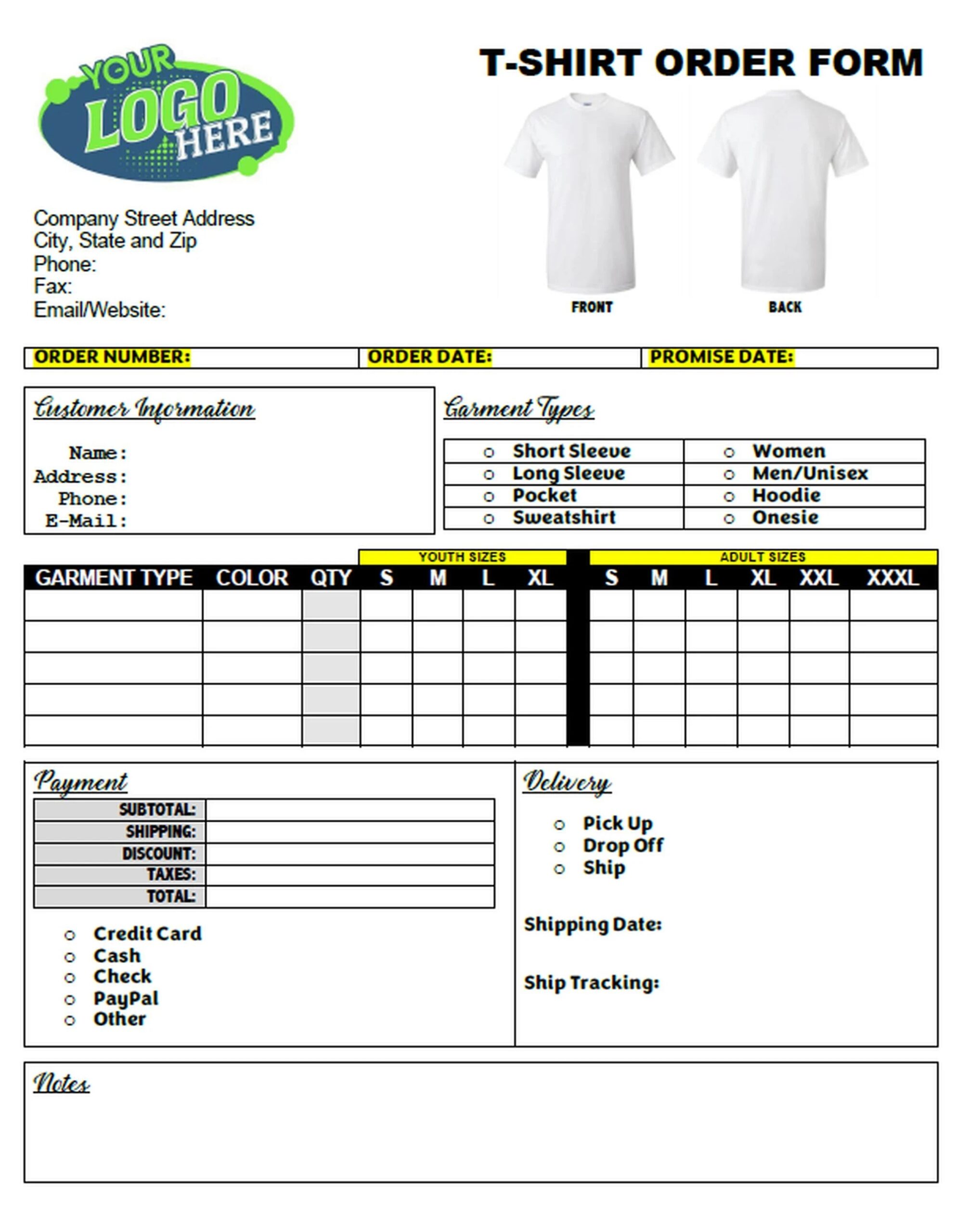 Professional T shirt Order Form Bundle Digital Download Easy Editable T shirt Order Template Editable Order Tracker Editable Apparel Form Etsy