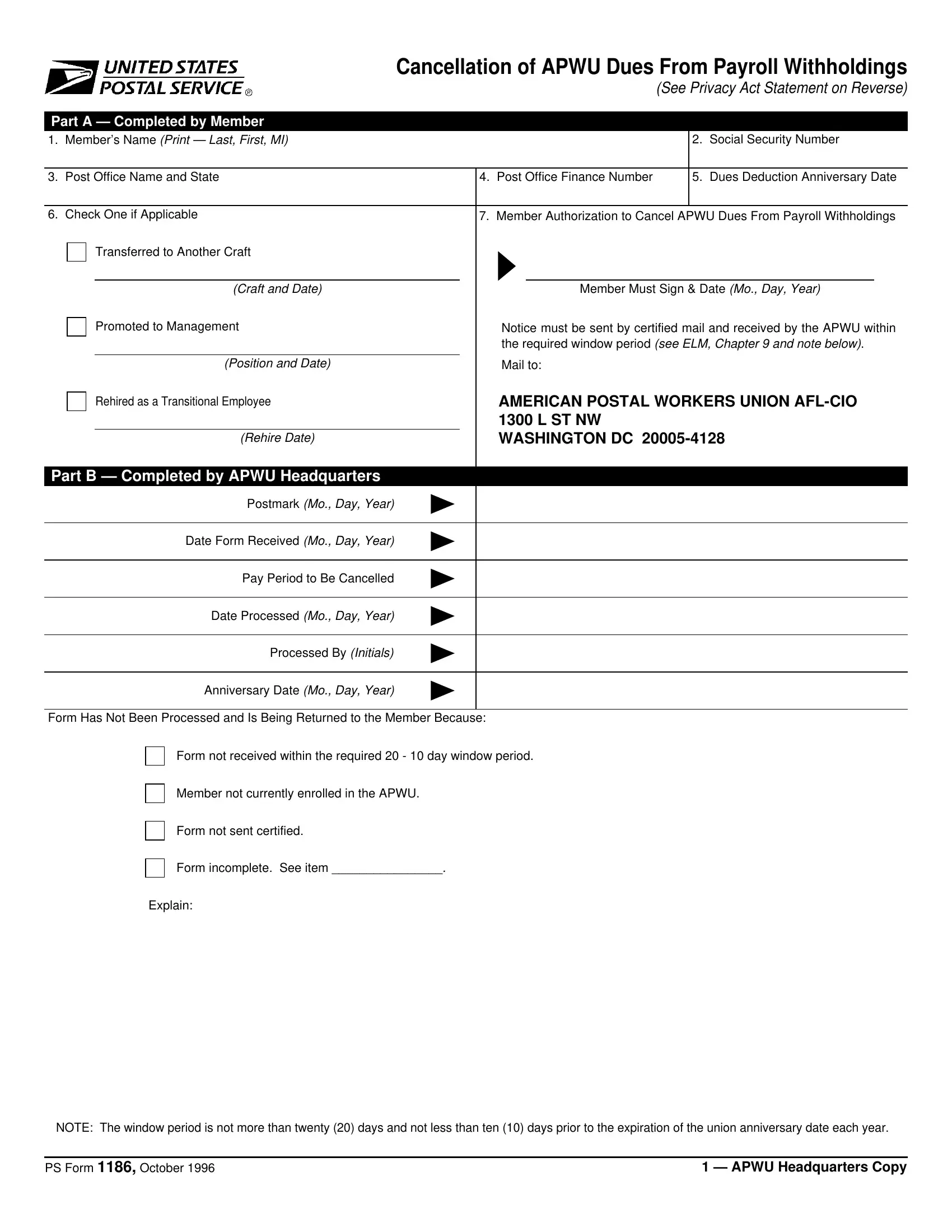 Ps Form 1186 Fill Out Printable PDF Forms Online