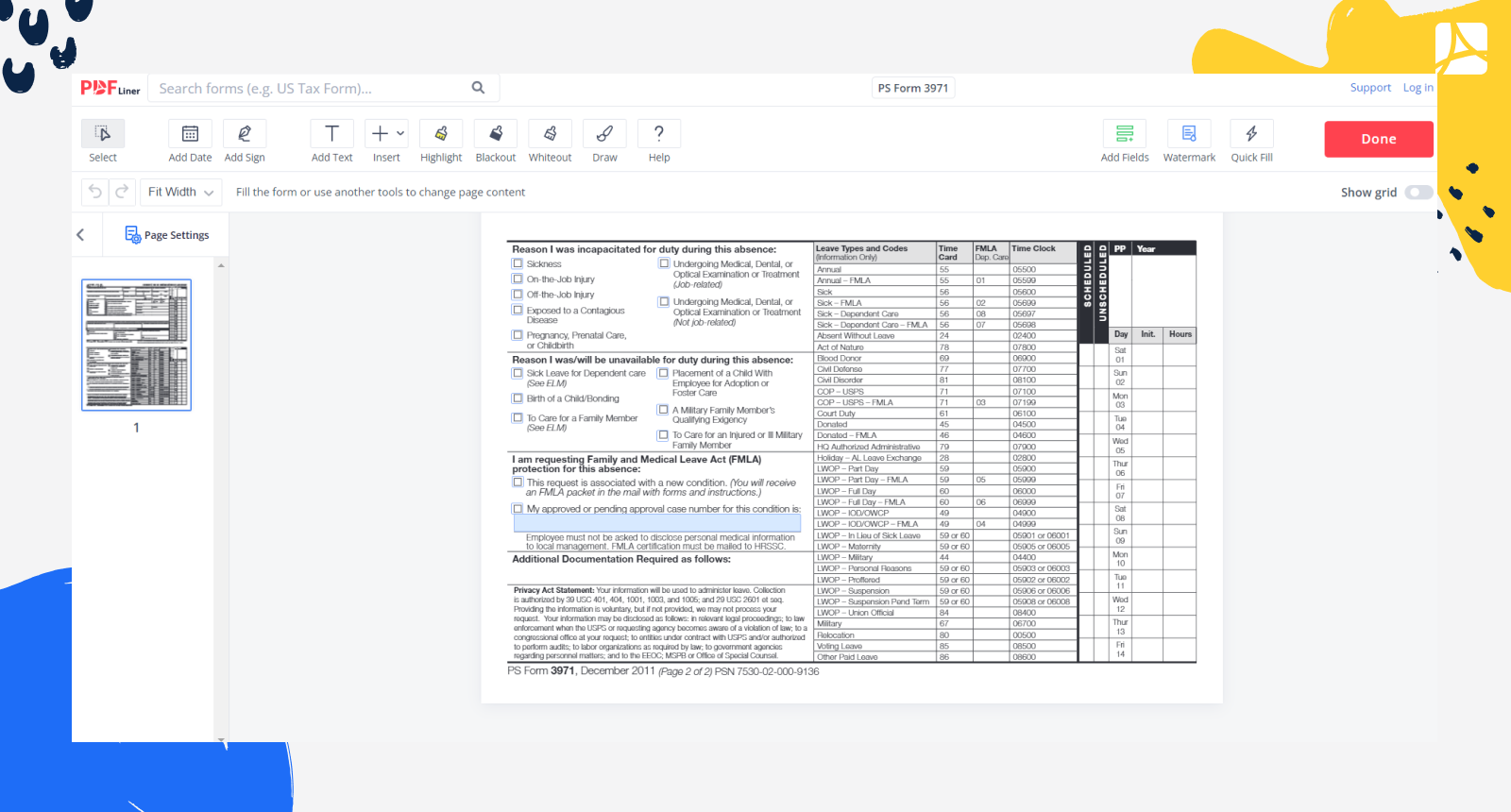 PS Form 3971 Request For Or Notification Of Absence PDFliner