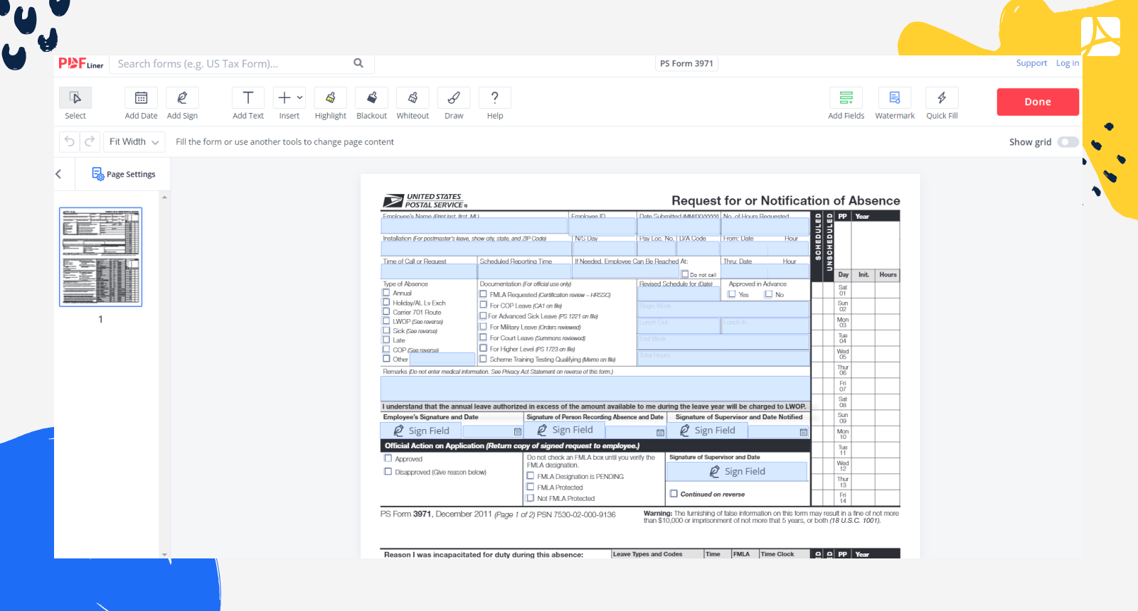 PS Form 3971 Request For Or Notification Of Absence PDFliner