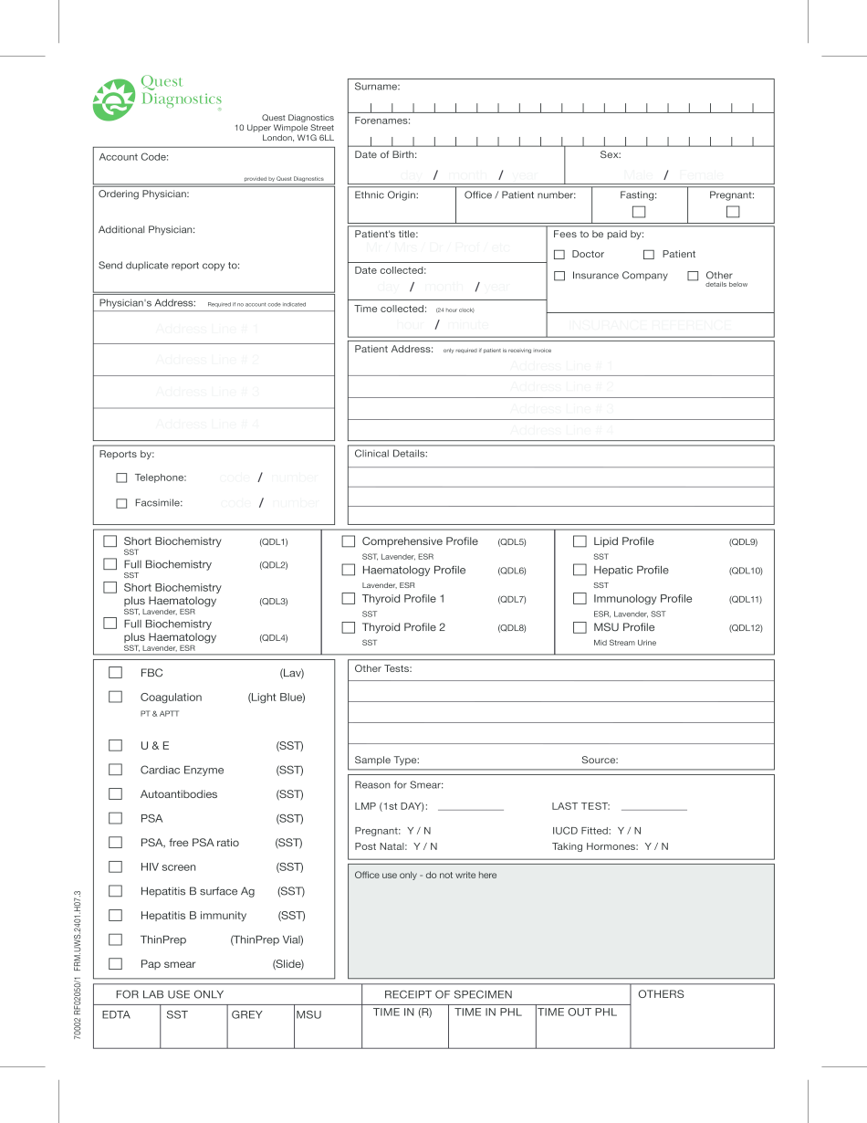 Quest Requisition Form Printable