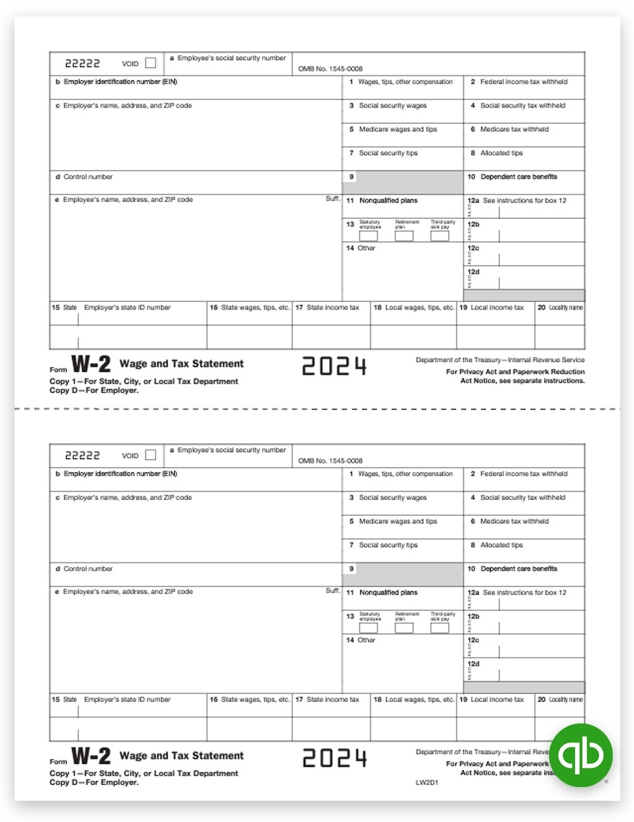 QuickBooks W2 Tax Forms Copy 1 D For Employers Discount Tax Forms QuickBooks W2 Tax Forms Copy 1 D For Employers Discount Tax Forms