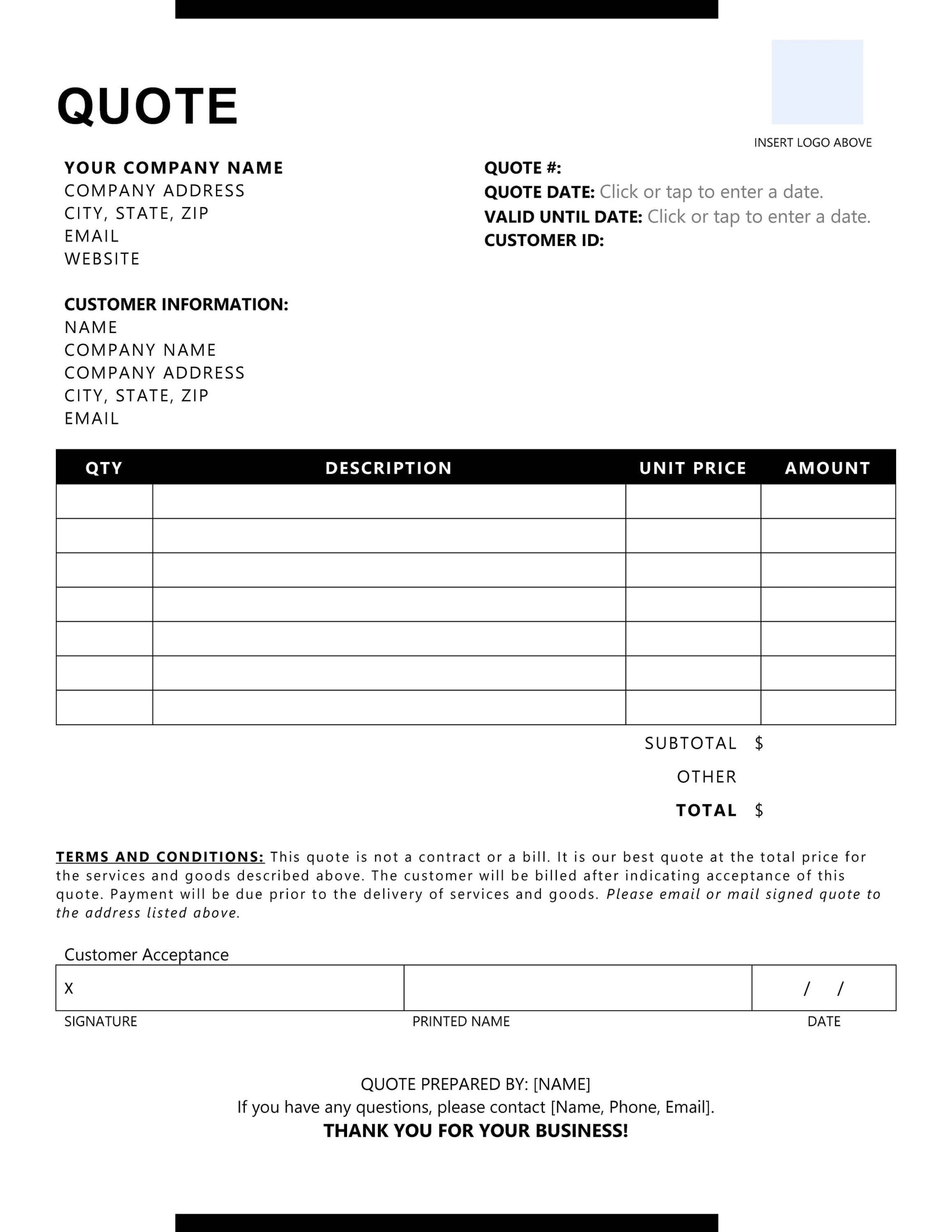 Free Printable Quote Forms