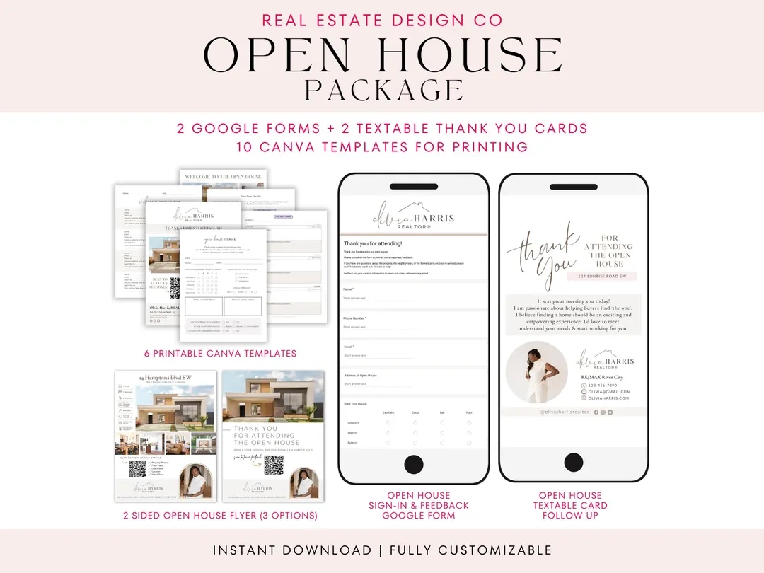 Real Estate Open House Sign in Feedback Google Forms Canva Printable Templates Listing Flyer Open House Flyer Marketing Listing Tools Etsy