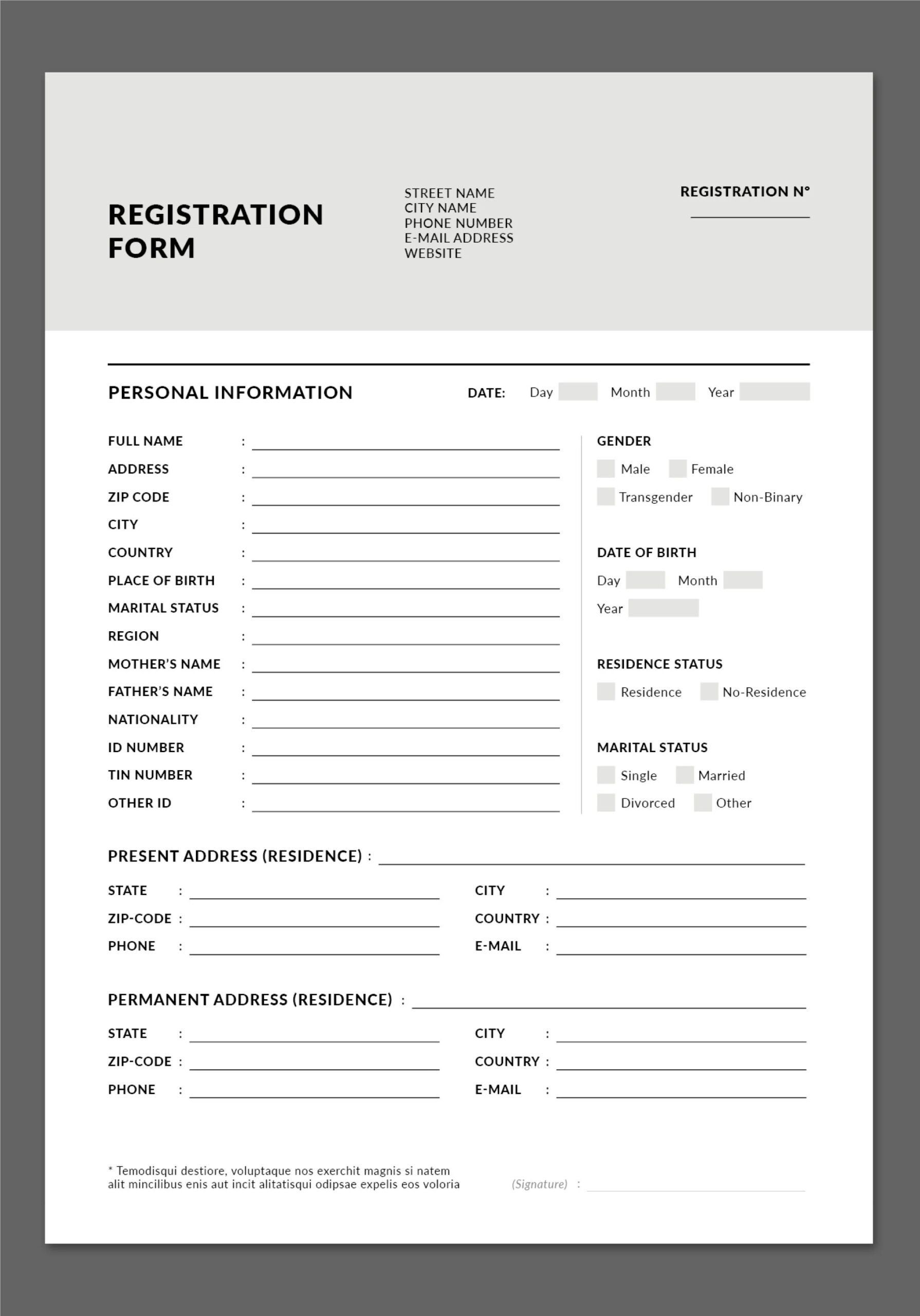 Registration Form Layout Template Document Form Template Application Form Template Personal Data Form Template InDesign A4 US Registration Form Layout Template Document Form Template Application Form Template Personal Data Form Template InDesign A4 US