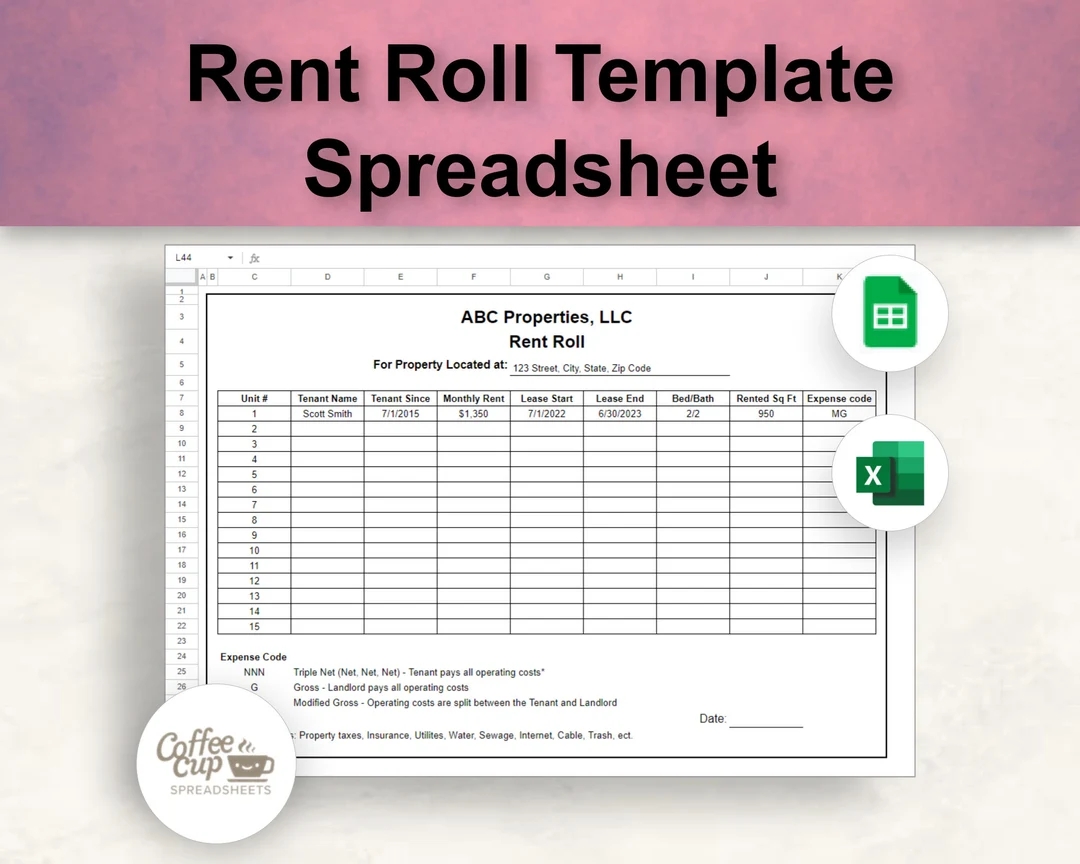 Rent Roll Excel Template And Google Sheet Rent Collection Tracker Tenant List Printable Rental Register Etsy