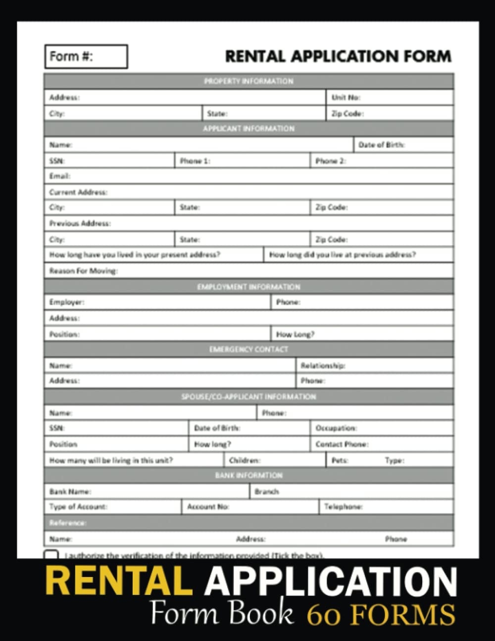 Rental Application Form Book 60 Forms Apartment Lease Application Forms Book For Landlord Realtor Real Estate Agents F Sherman Kathleen 9798416135225 Amazon Books