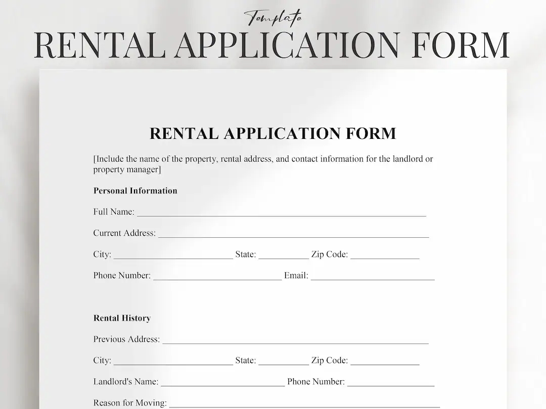 Rental Application Form Rental Application Form Template Printable Rental Application Form PDF Etsy