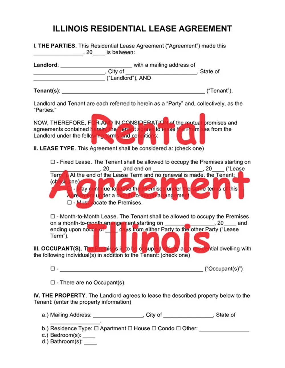 Printable Rental Lease Agreement Forms