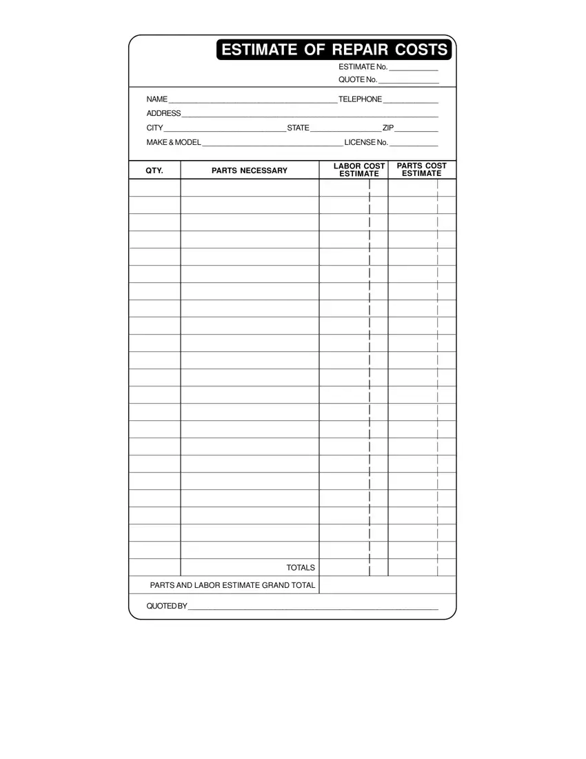 Repair Estimate Fill Out Printable PDF Forms Online