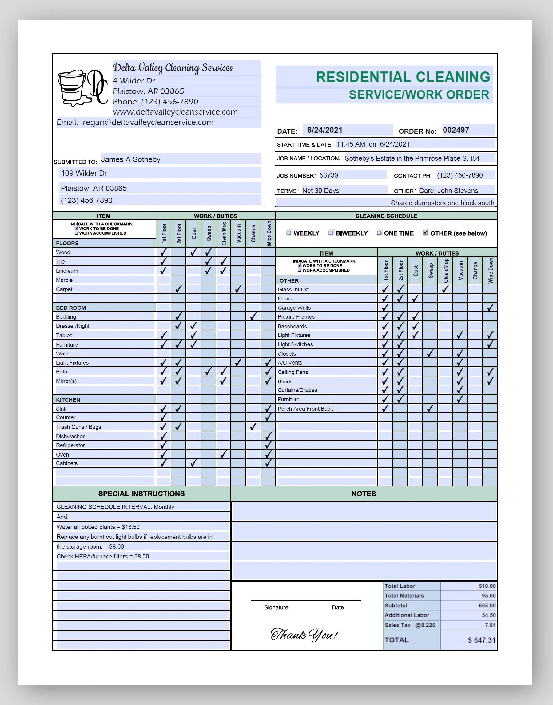 Free Printable Cleaning Estimate Forms
