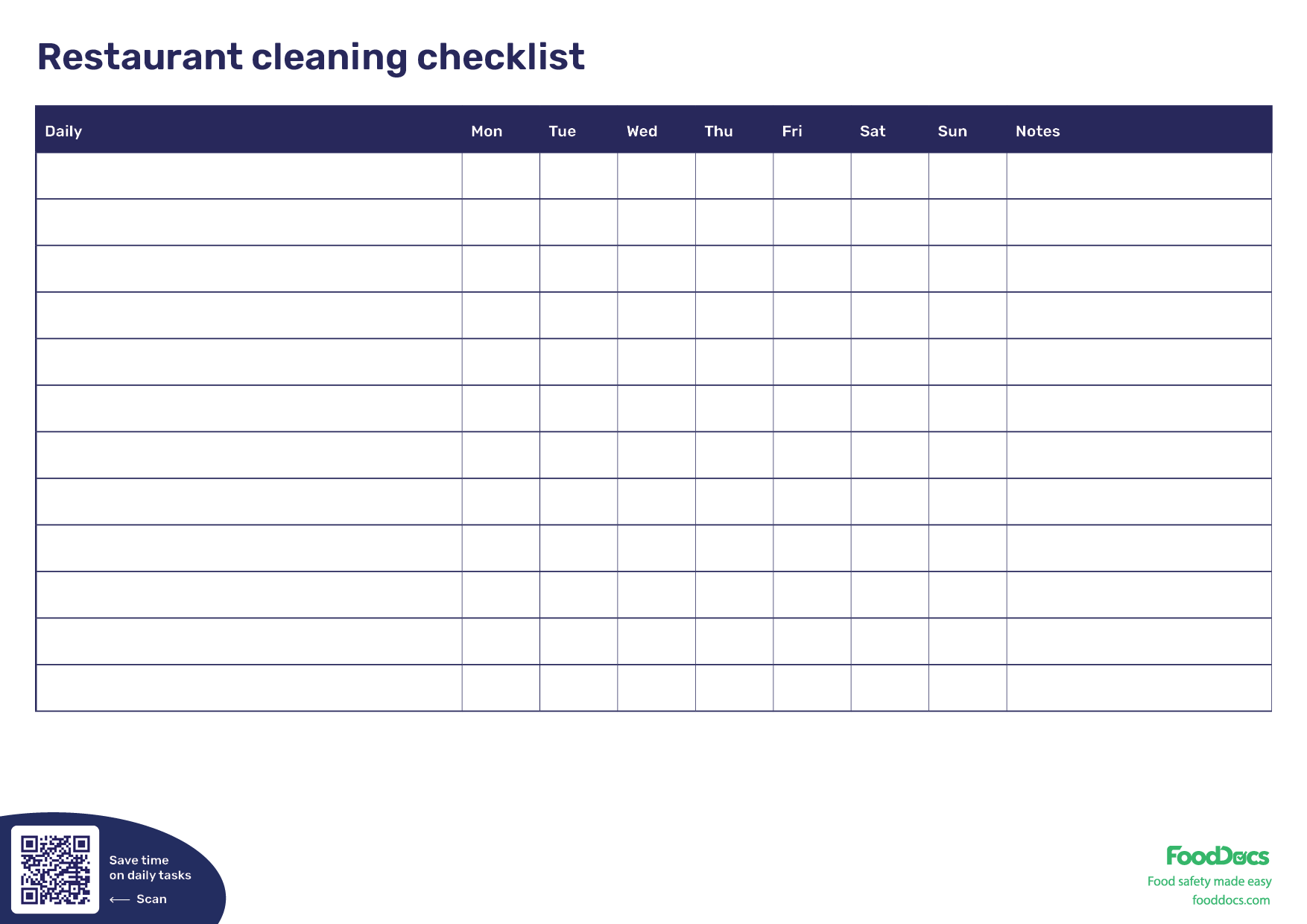 Restaurant Cleaning Checklist Template Free Download Restaurant Cleaning Checklist Template Free Download