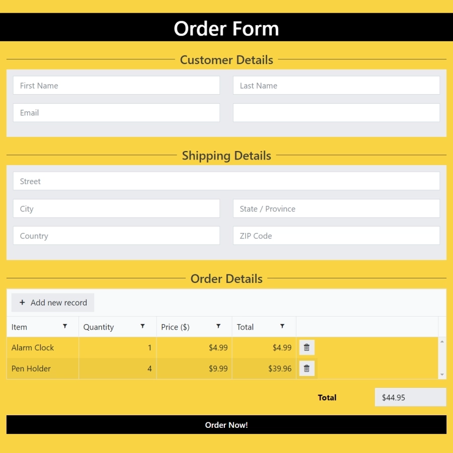 Restaurant Order Form Printable