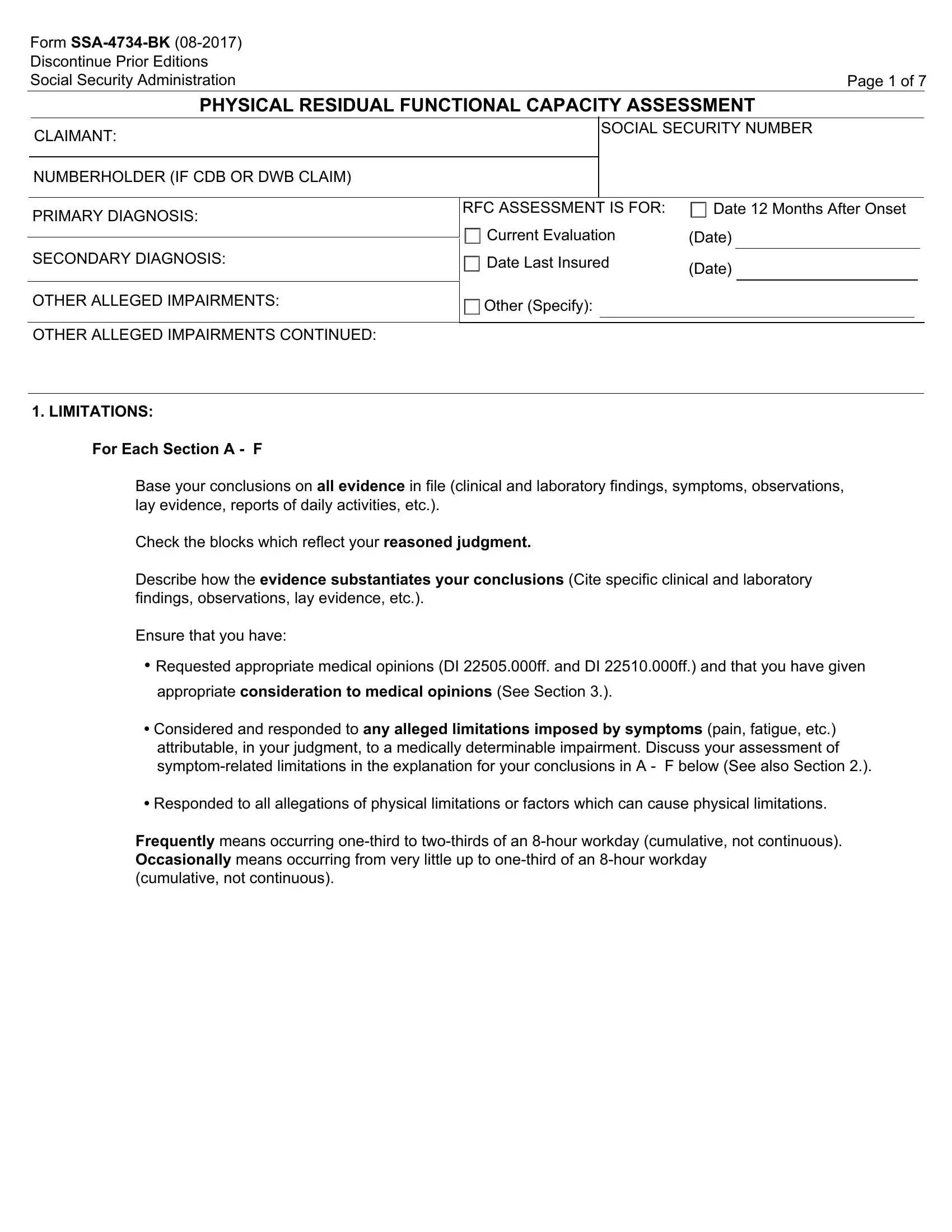 Rfc Assessment Form Fill Out Printable PDF Forms Online