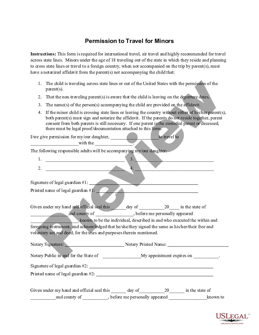 Rhode Island Permission To Travel For Minors US Legal Forms