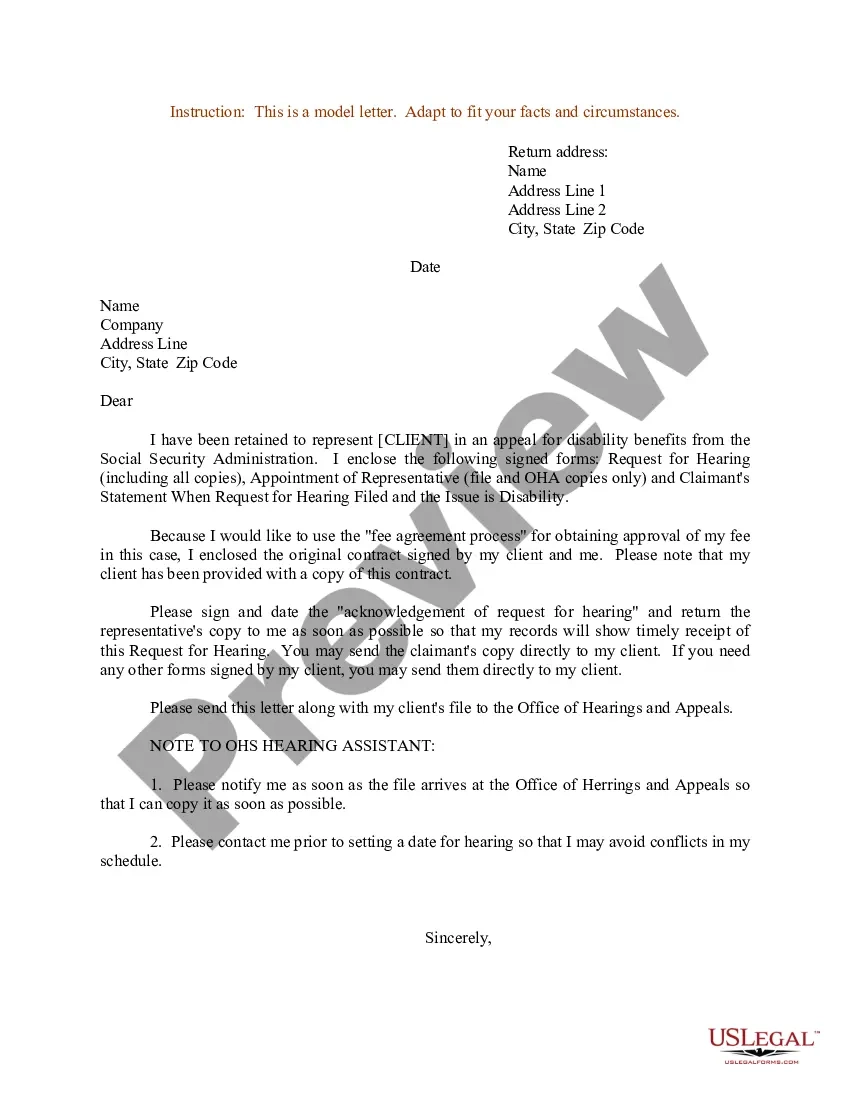 Rhode Island Sample Letter For Notification Of Representation In An Appeal For Disability Benefits Ri Tdi Printable Form US Legal Forms