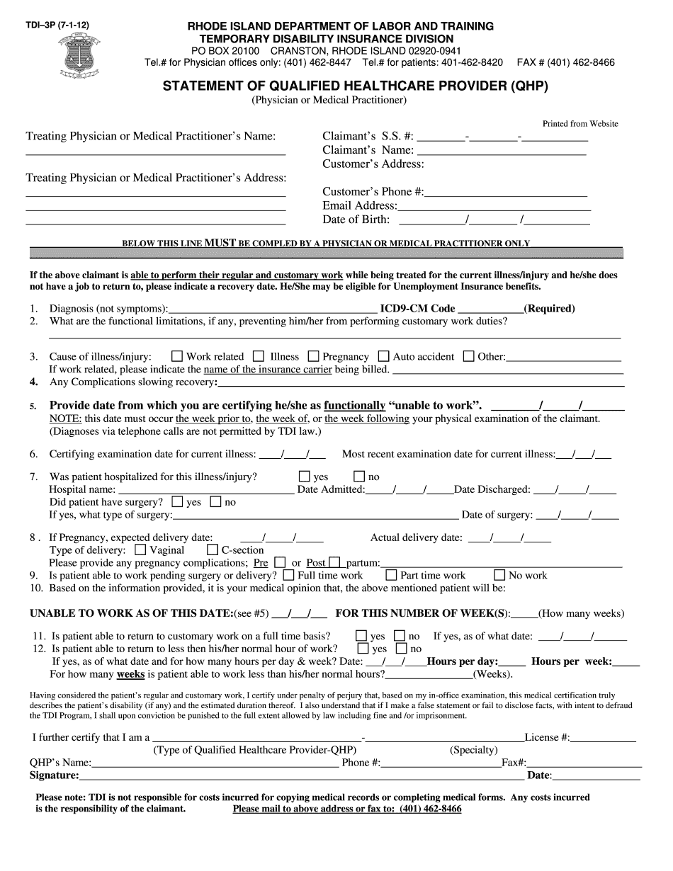 RI TDI Printable Form Fill Edit Printable PDF Forms Online