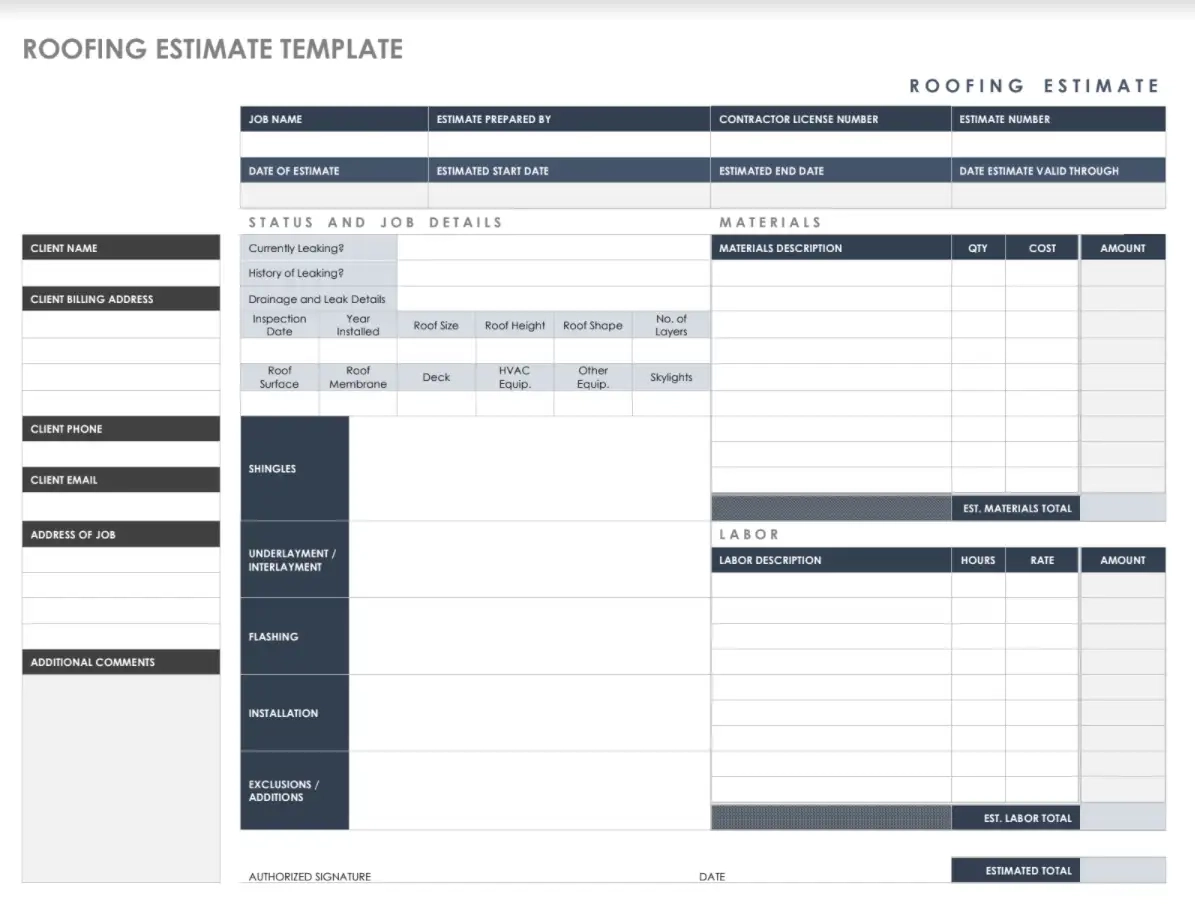 Roofing Estimate Template Fill Out Printable PDF Forms Online