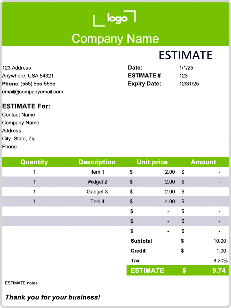 Roofing Estimate Templates
