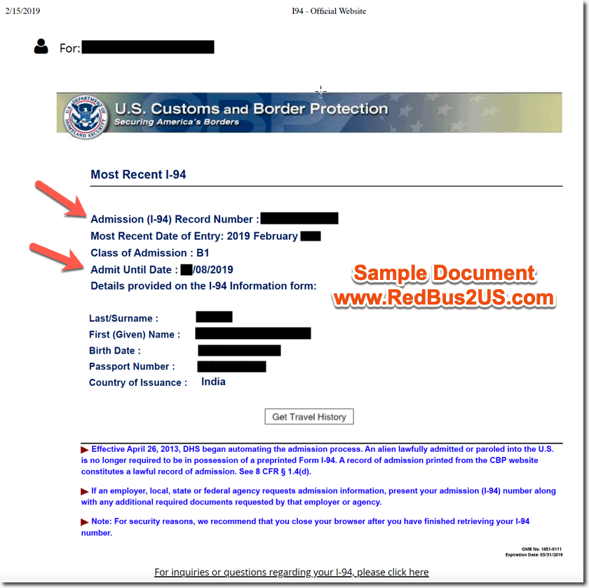 Sample I 94 Form Online Arrival Departure Form US Fields Meaning