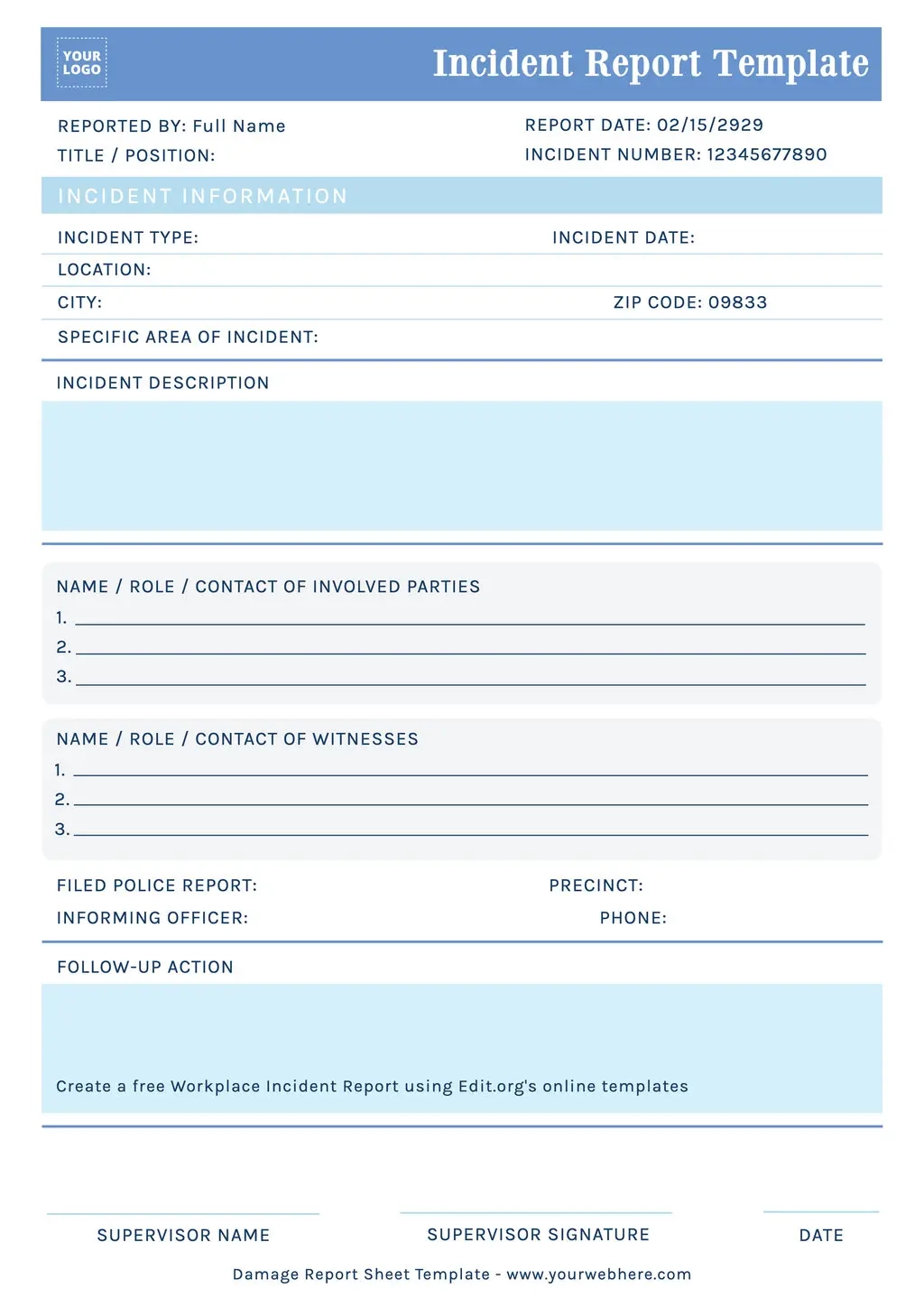 Sample Incident Report Templates