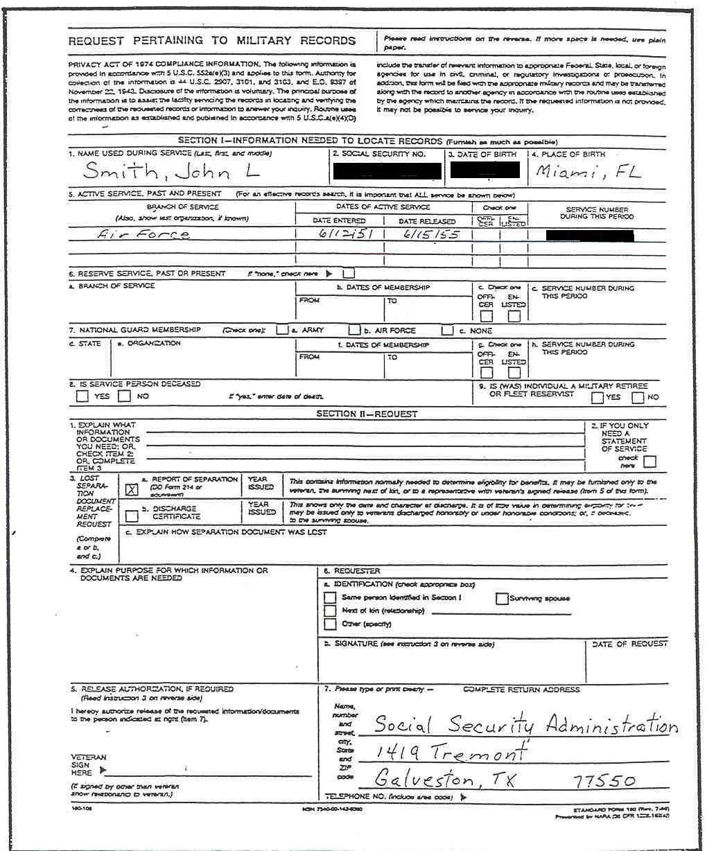 Sample Of SF 180