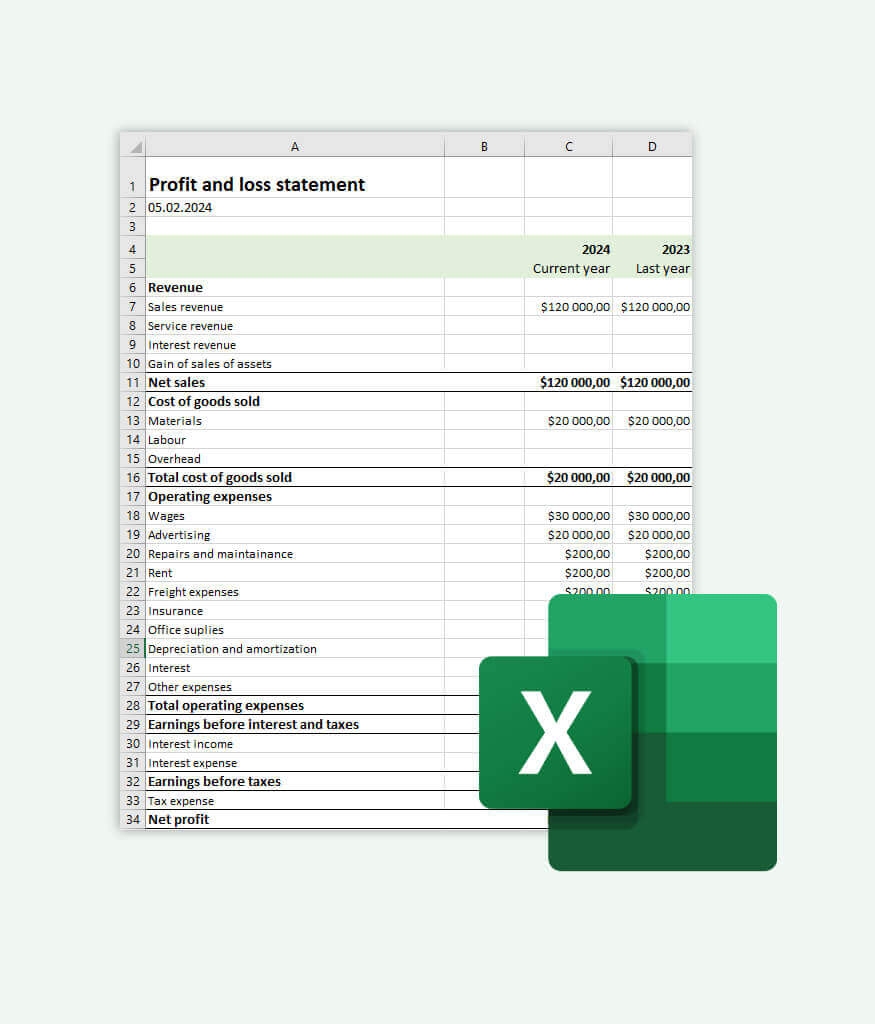 Sample Profit And Loss Statement Free Download Excel Conta