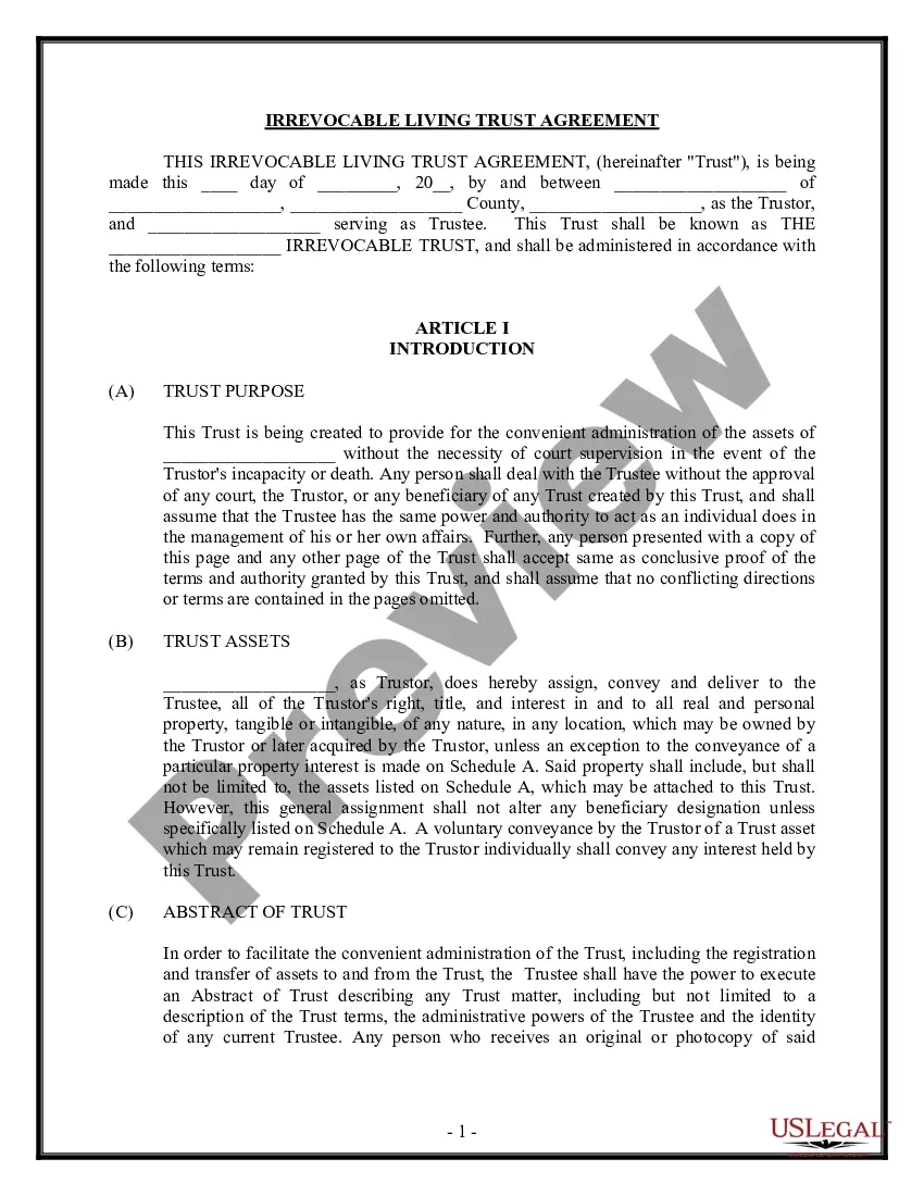 San Diego California Living Trust Irrevocable US Legal Forms