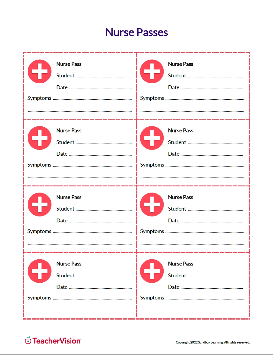 School Nurse Passes For Students TeacherVision School Nurse Passes For Students TeacherVision