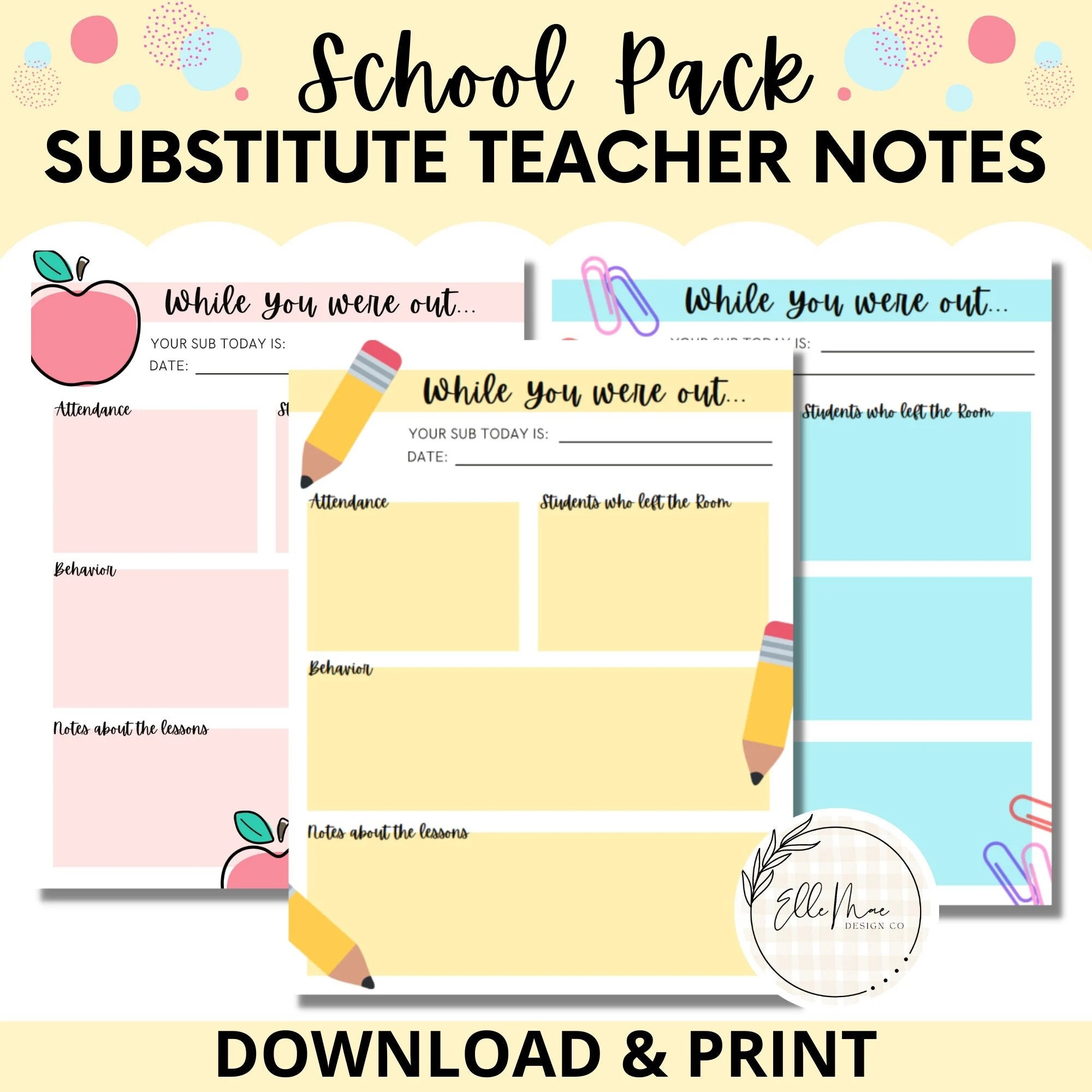 School Substitute Teacher Notes Teacher Feedback Printable Elementary Middle High School Communication Organization Primary Etsy School Substitute Teacher Notes Teacher Feedback Printable Elementary Middle High School Communication Organization Primary Etsy