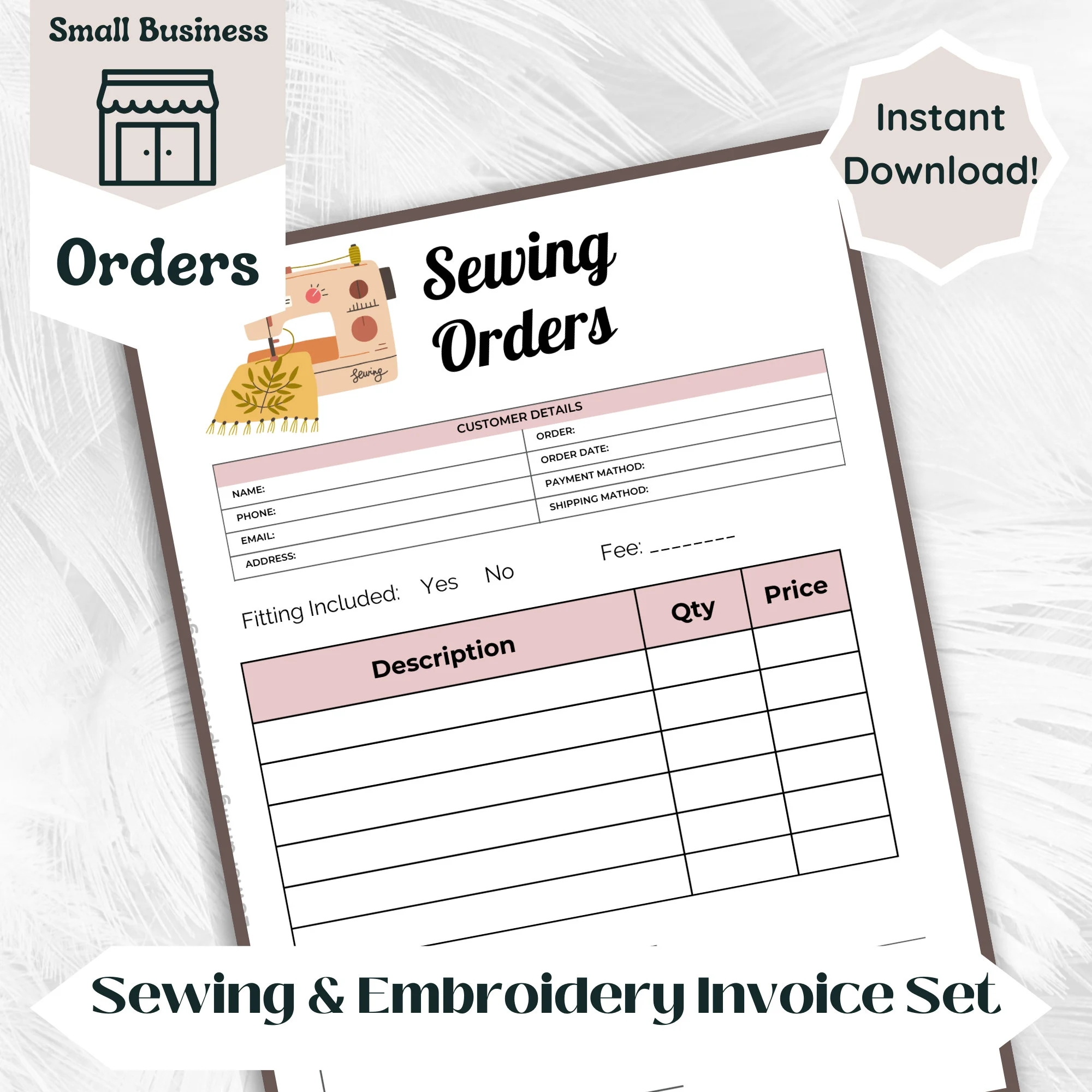 Seamstress Business Invoice Sewing Invoice Template Download Embroidery Business Order Form Etsy