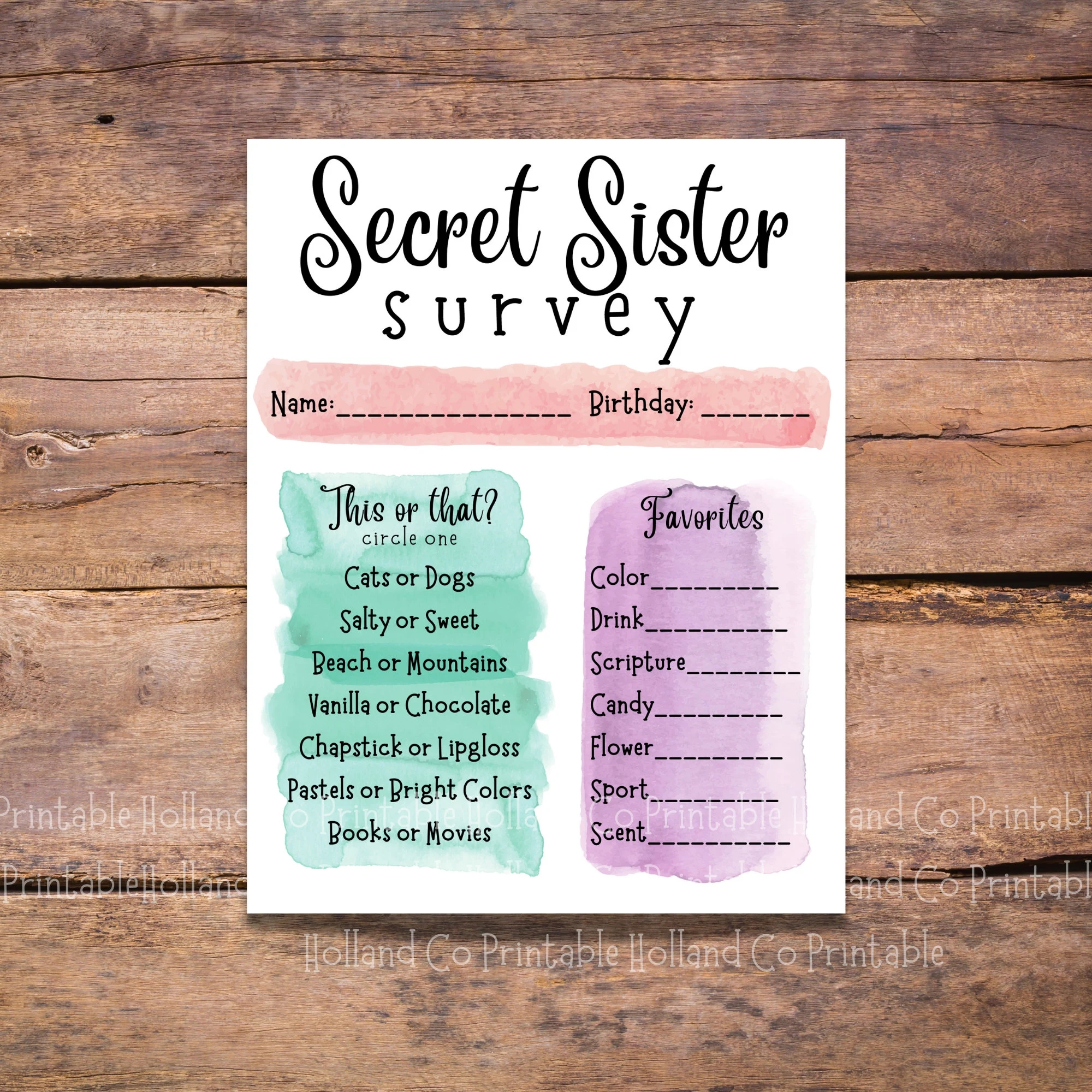 Free Printable Secret Sister Forms