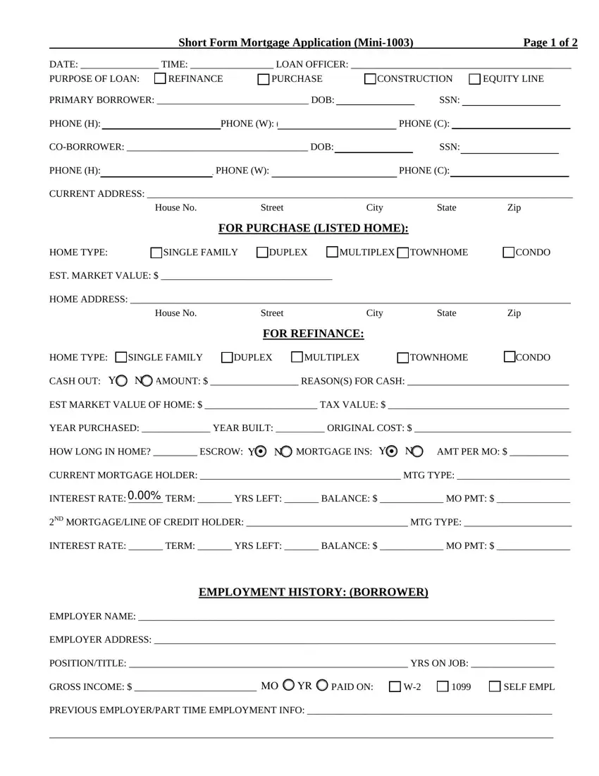 Short Mortgage Application Fill Out Printable PDF Forms Online