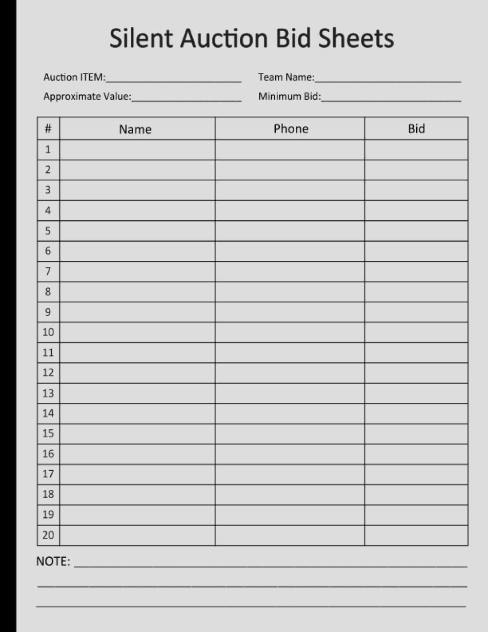 Silent Auction Bid Sheets Charity Auction Bid Tracker Planner 100 Pages 8 5 X 11 Inches YOSABVECH Amazon Books