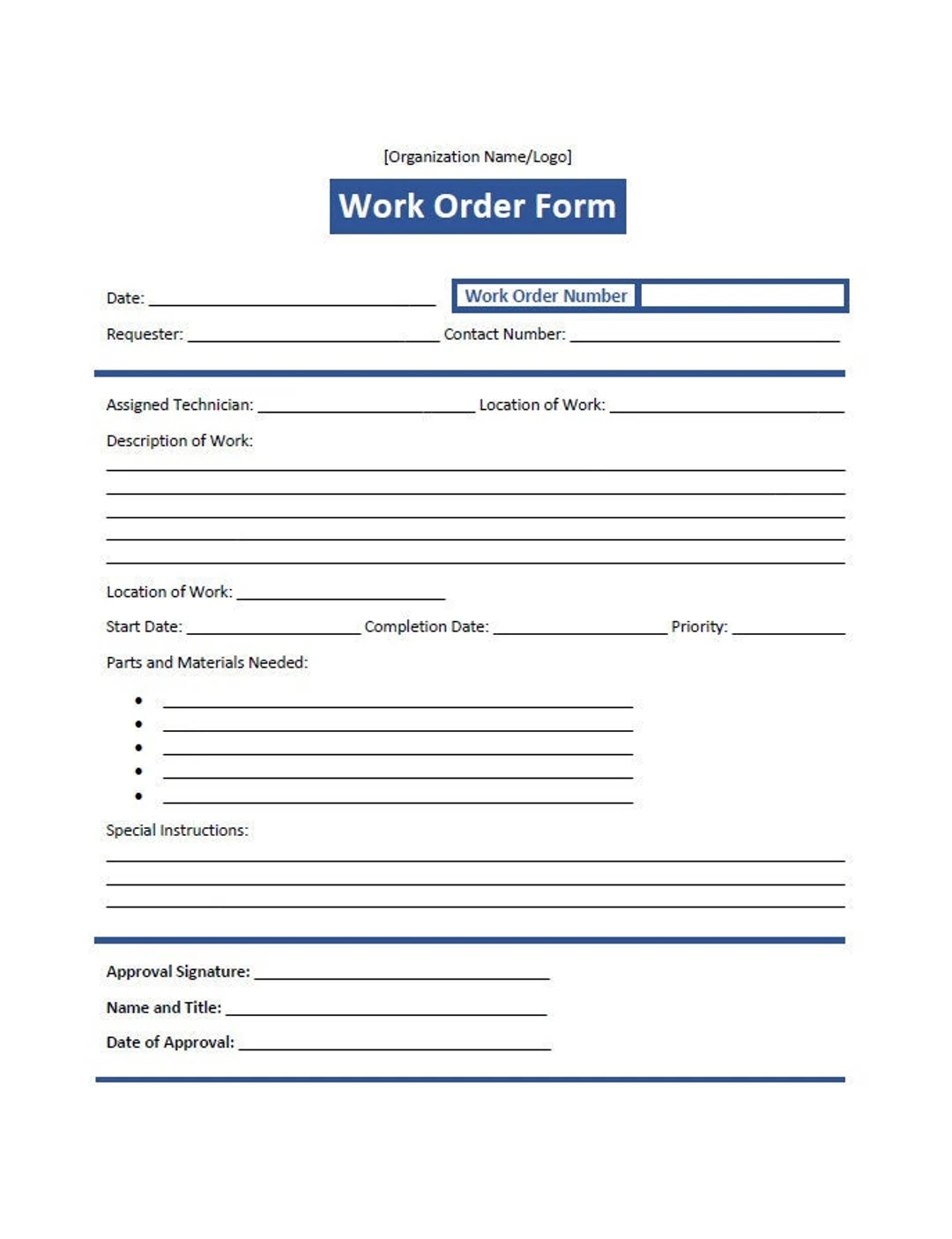 Simple Work Order Form Template word Editable Printable Etsy Simple Work Order Form Template word Editable Printable Etsy
