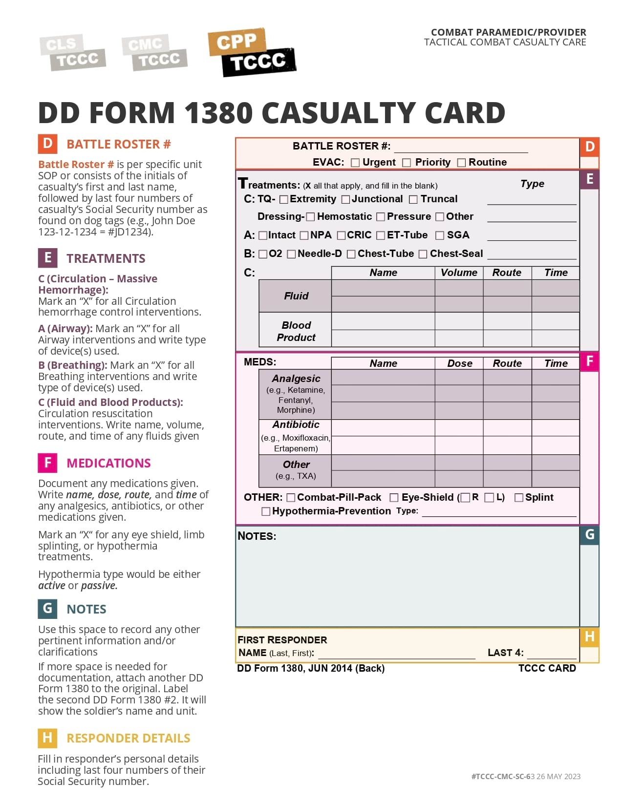 Skill Card 55 DD Form 1380 TCCC Card 