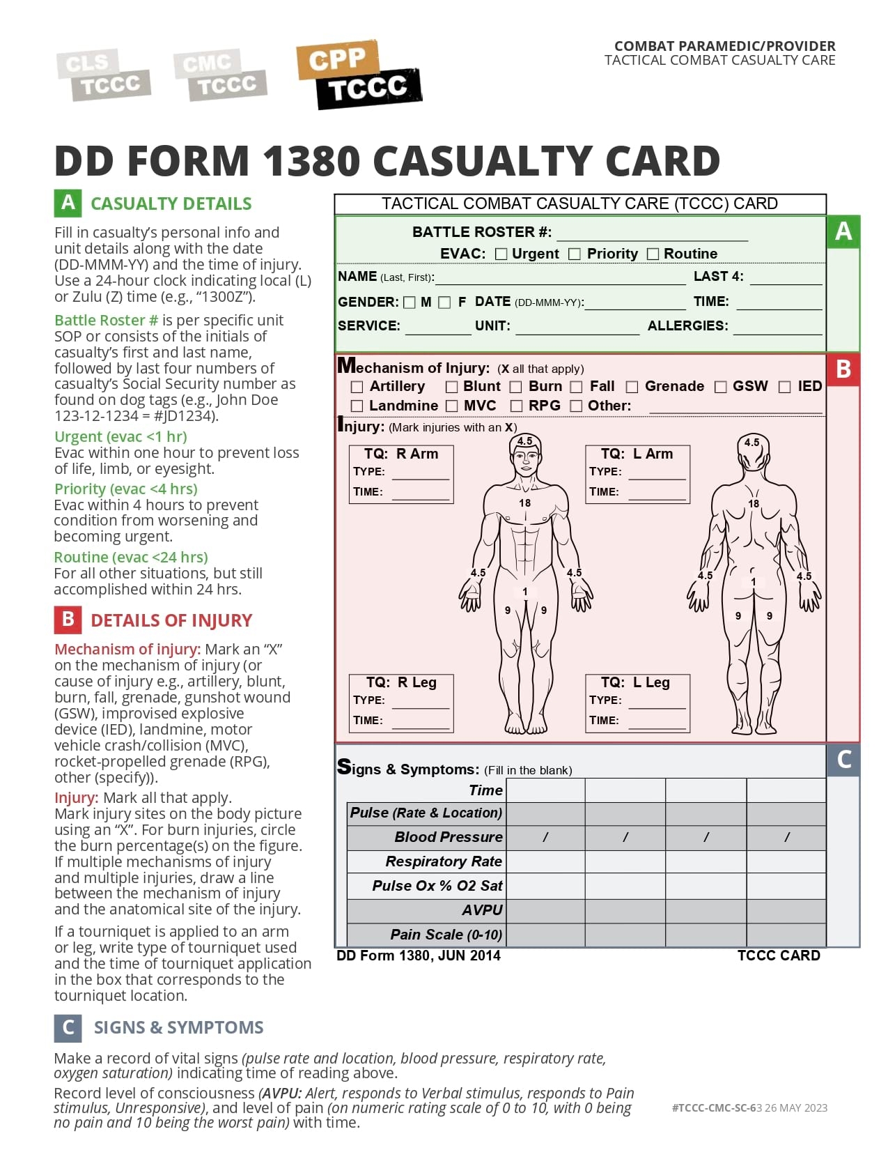 Skill Card 55 DD Form 1380 TCCC Card 